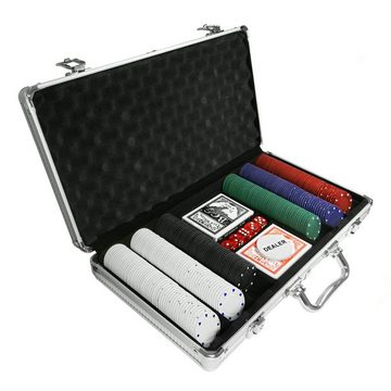 EAXUS Spielesammlung, Poker, Kartenspiel Royal Flush Pokerkoffer - Profi Pokerset 300 Chips, Koffer aus Aluminium, mit Black Jack & Texas Hold'em Kartendecks