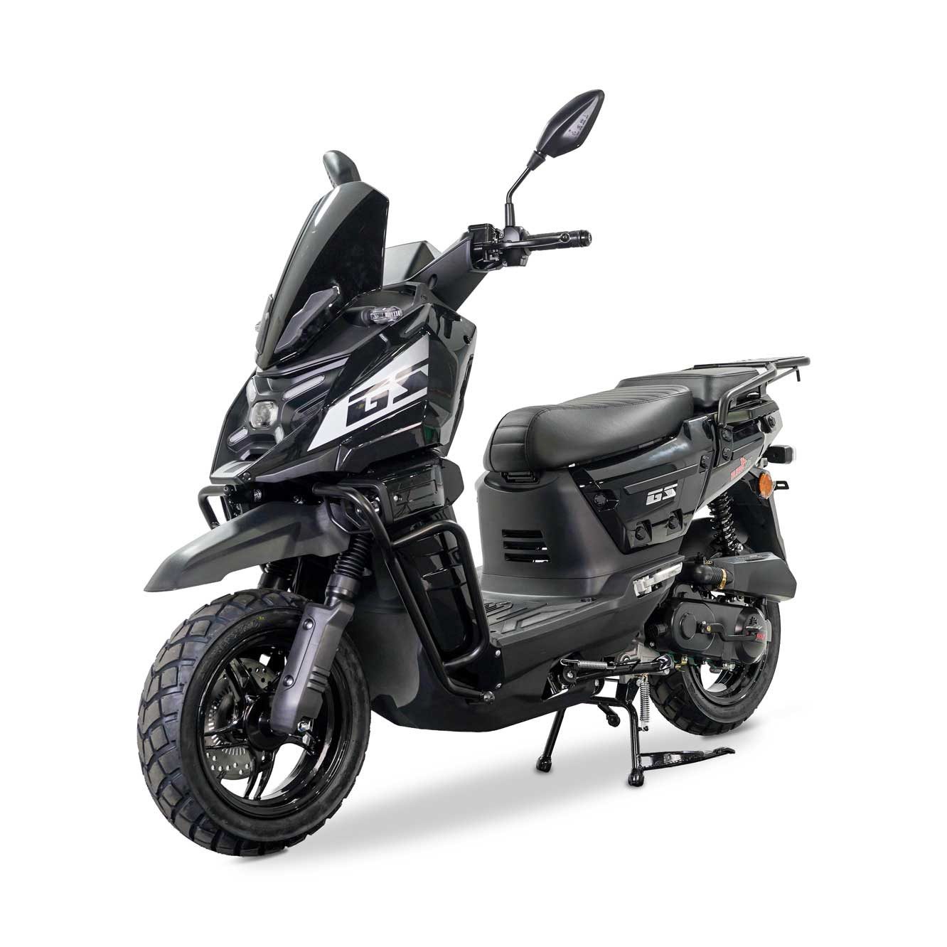 Burnout Motorroller GS-50 Schwarz 50 ccm 45 kmh, 50 ccm, 45 km/h, Euro 5, Sturzbügel, Nebelscheinwerfer, LED Display, USB Ladedose, Gepäckträger