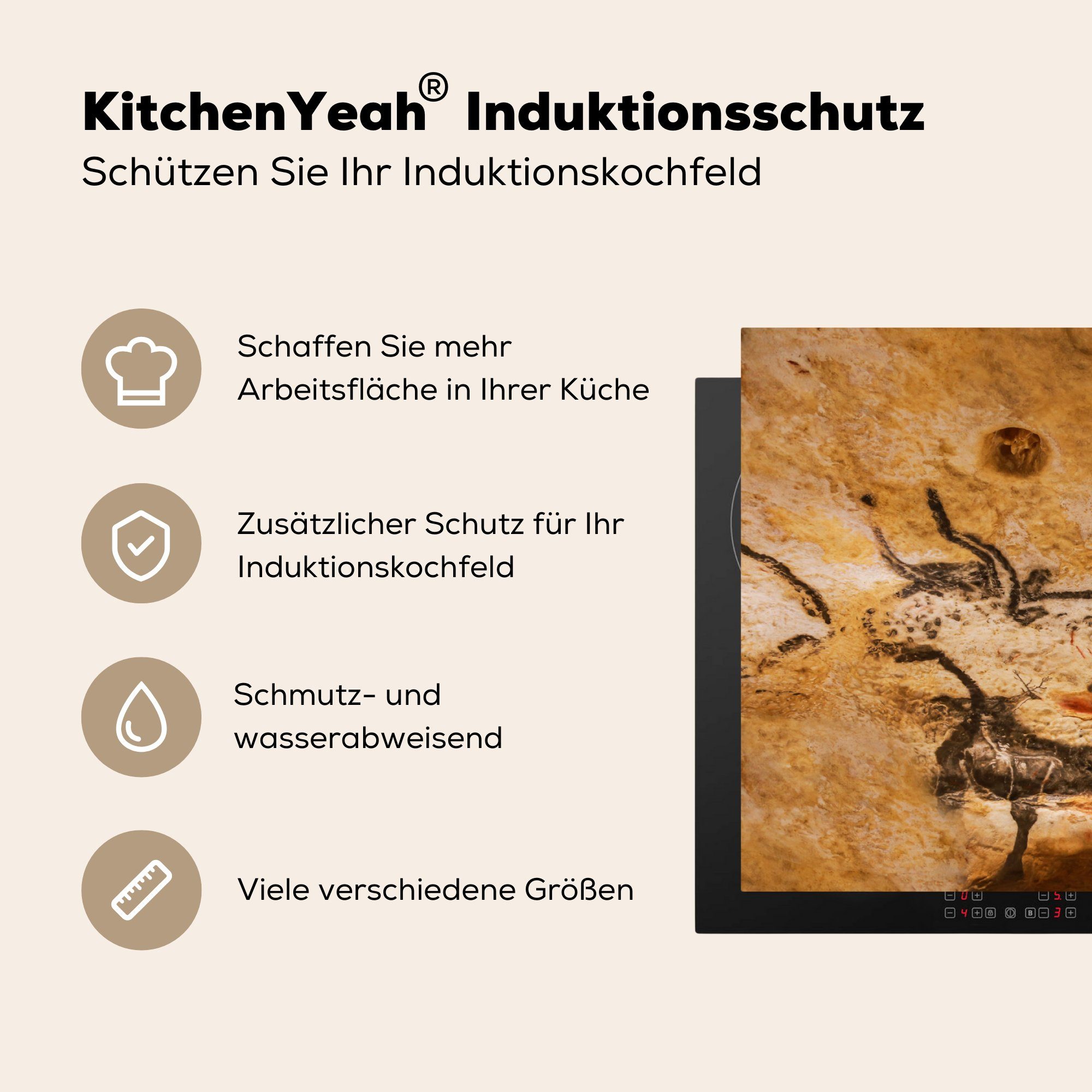 Höhle cm, Vinyl, von 83x51 (1 tlg), MuchoWow prähistorische Herdblende-/Abdeckplatte Frankreich, eine Lascaux, in küche Arbeitsplatte Höhle für Ceranfeldabdeckung, Die