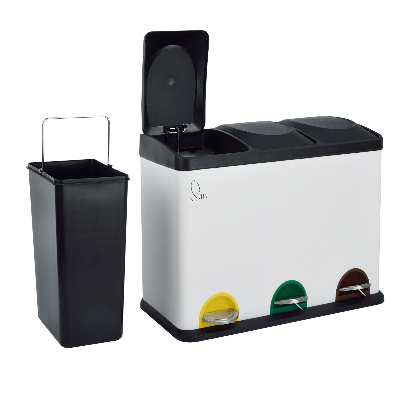 SVITA Mülltrennsystem TC3X15, Мусорные ведра с педалью, Papierkorb, Abfalleimer, Stahl, Weiß