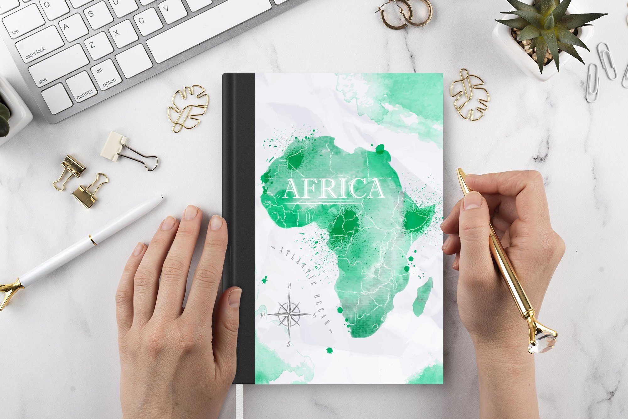 MuchoWow Notizbuch Afrika - Weltkarte Notizheft, 98 A5, - Aquarell, Journal, Tagebuch, Haushaltsbuch Merkzettel, Seiten