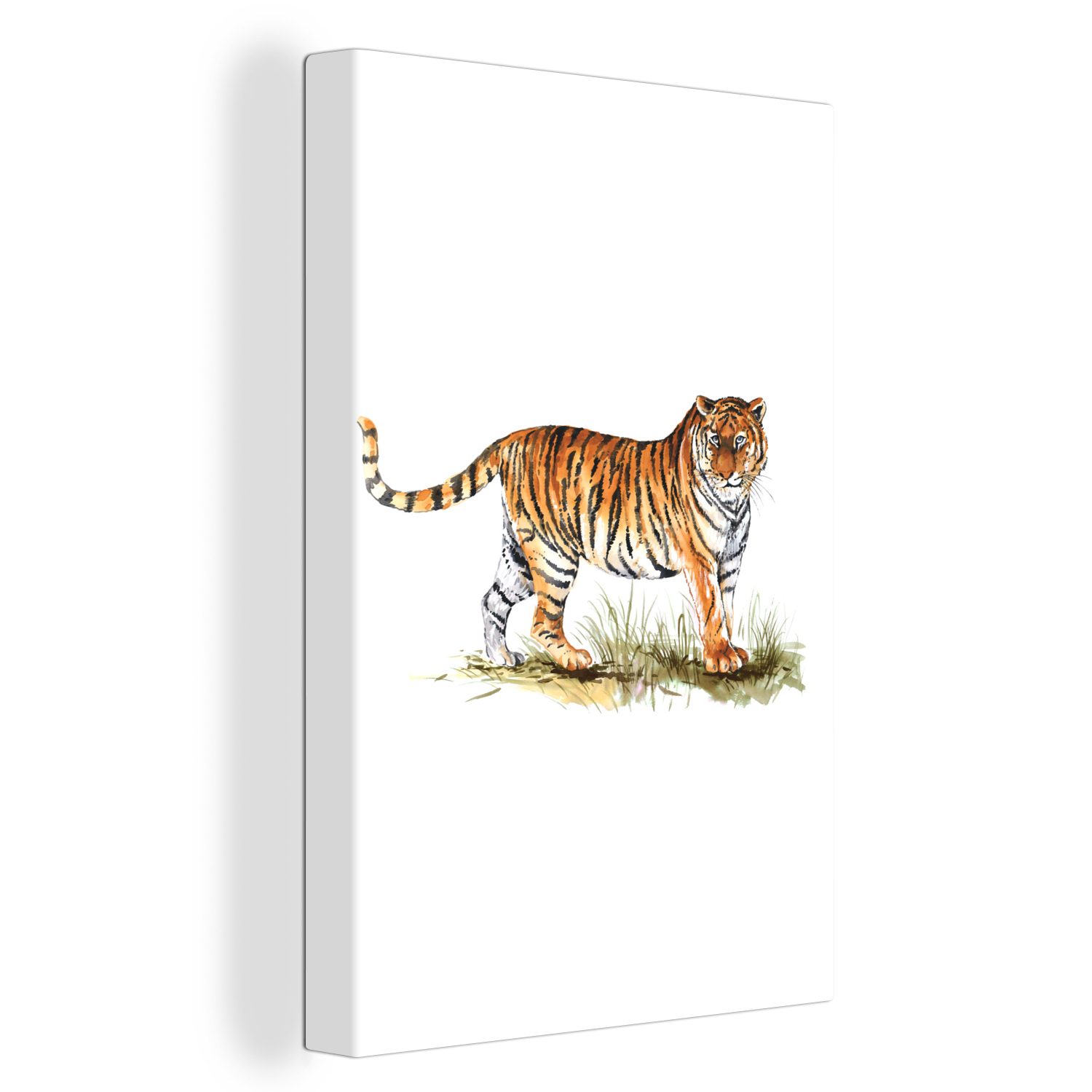 OneMillionCanvasses® Leinwandbild Tiger - Weiß - Bild, (1 St), Leinwandbild fertig bespannt inkl. Zackenaufhänger, Gemälde, 20x30 cm