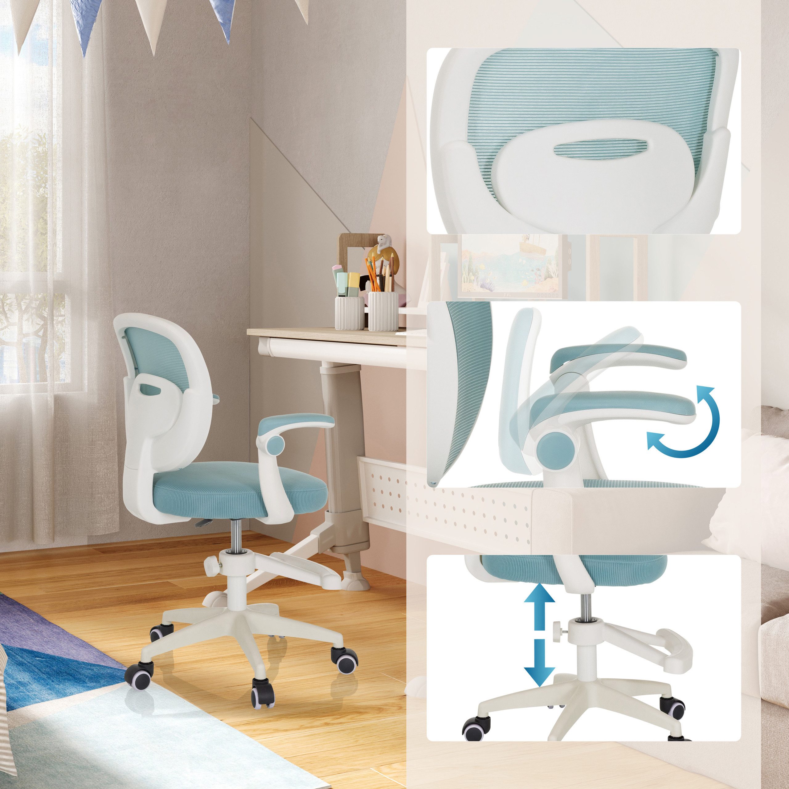 hjh OFFICE Drehstuhl Kinderdrehstuhl Kiddy Smart Stoff / Netzstoff (1 St), Kinder Bürostuhl mitwachsend, ergonomisch