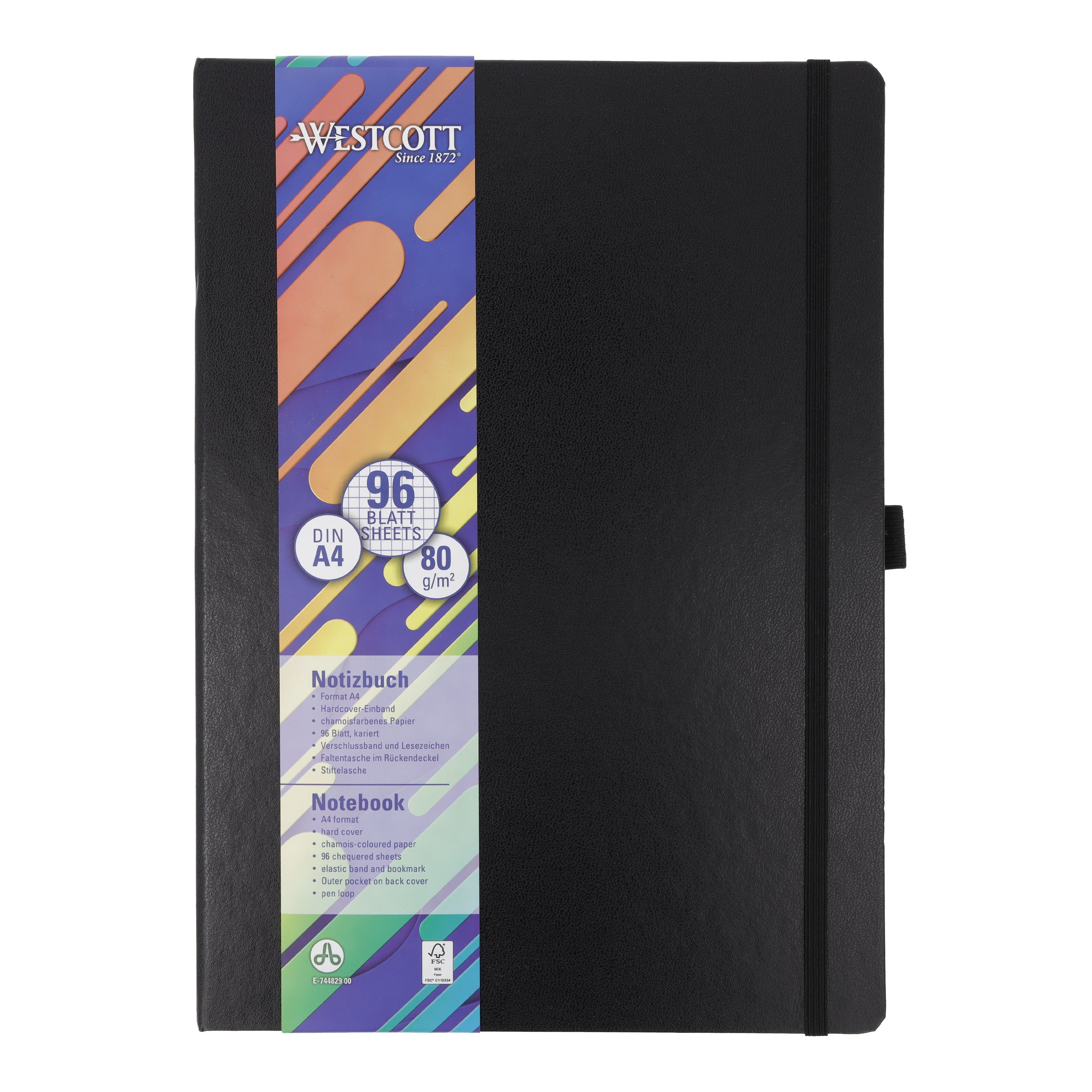 Notizbuch DIN A4 kariert, 192 Seiten im Hardcover, 80 g/m² FSC Mix-Papier