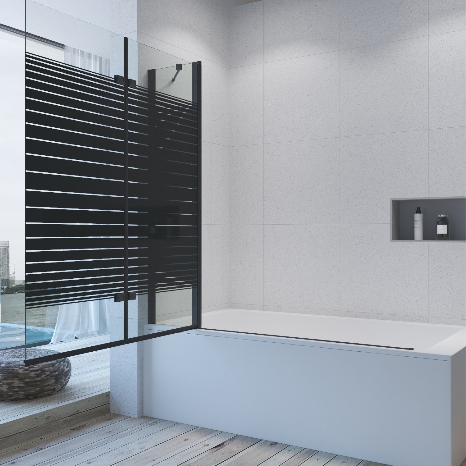 AQUALAVOS Badewannenfaltwand Duschabtrennung Badewannenaufsatz Falttür Glas Duschwand für Badewanne, 5 mm Einscheiben-Sicherheitsglas (ESG) mit Nano einfach-Rei – Bild 3 von 5