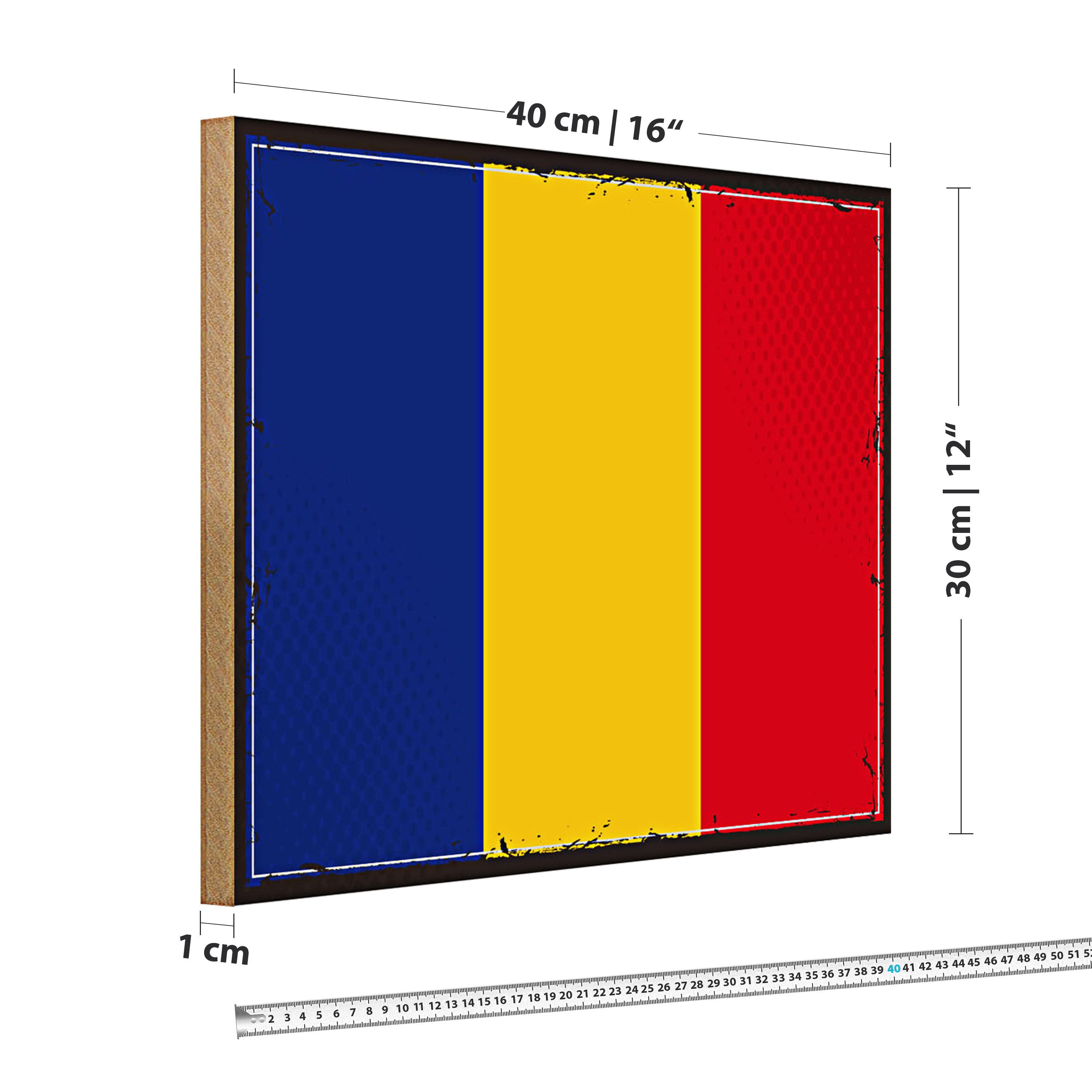 Roomando Holzbild Flagge Rumänien 40x30cm Retro Flag of Romania
