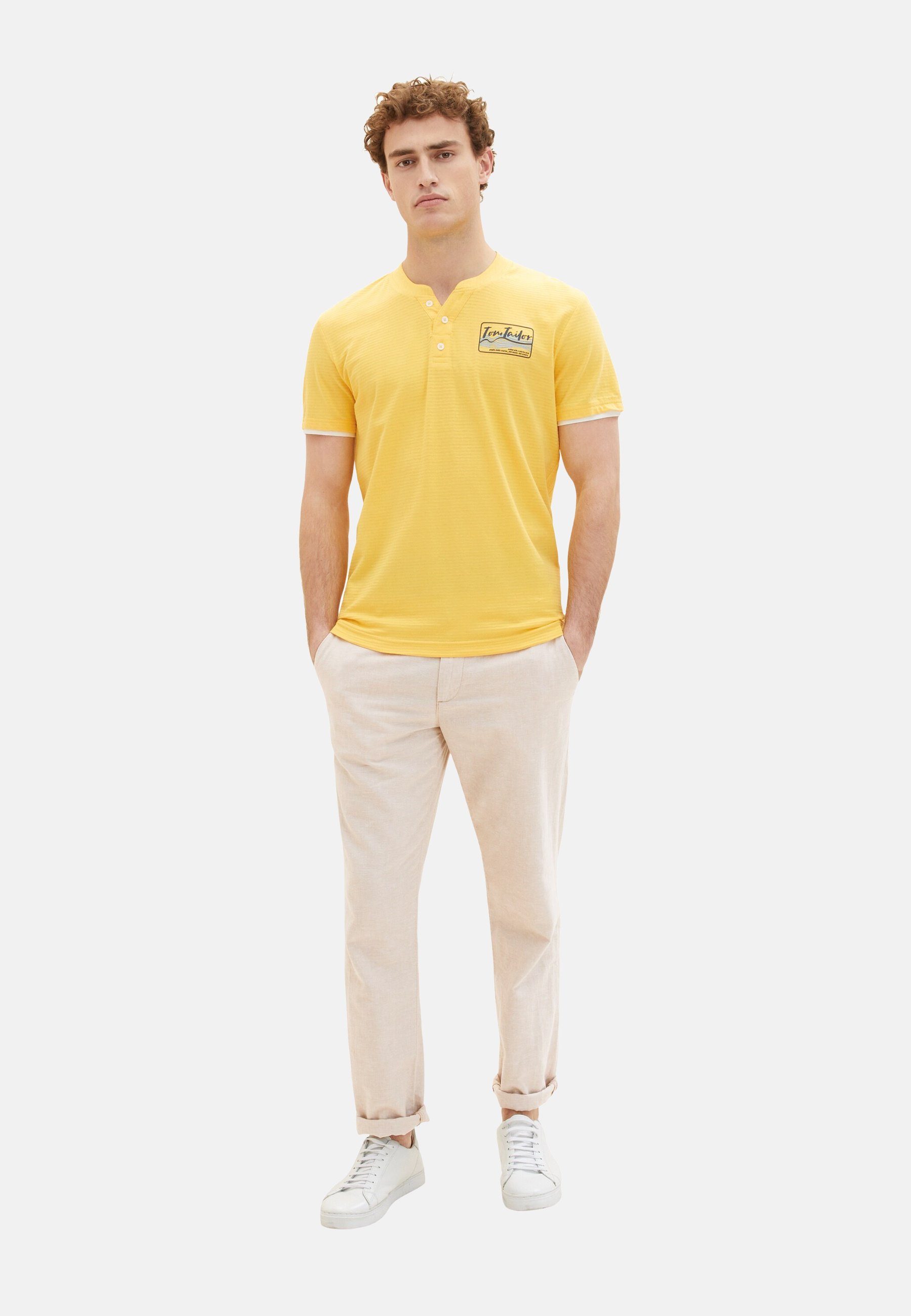Henley TAILOR Kurzarmshirt TOM T-Shirt gestreift Henleyshirt gelb (1-tlg)