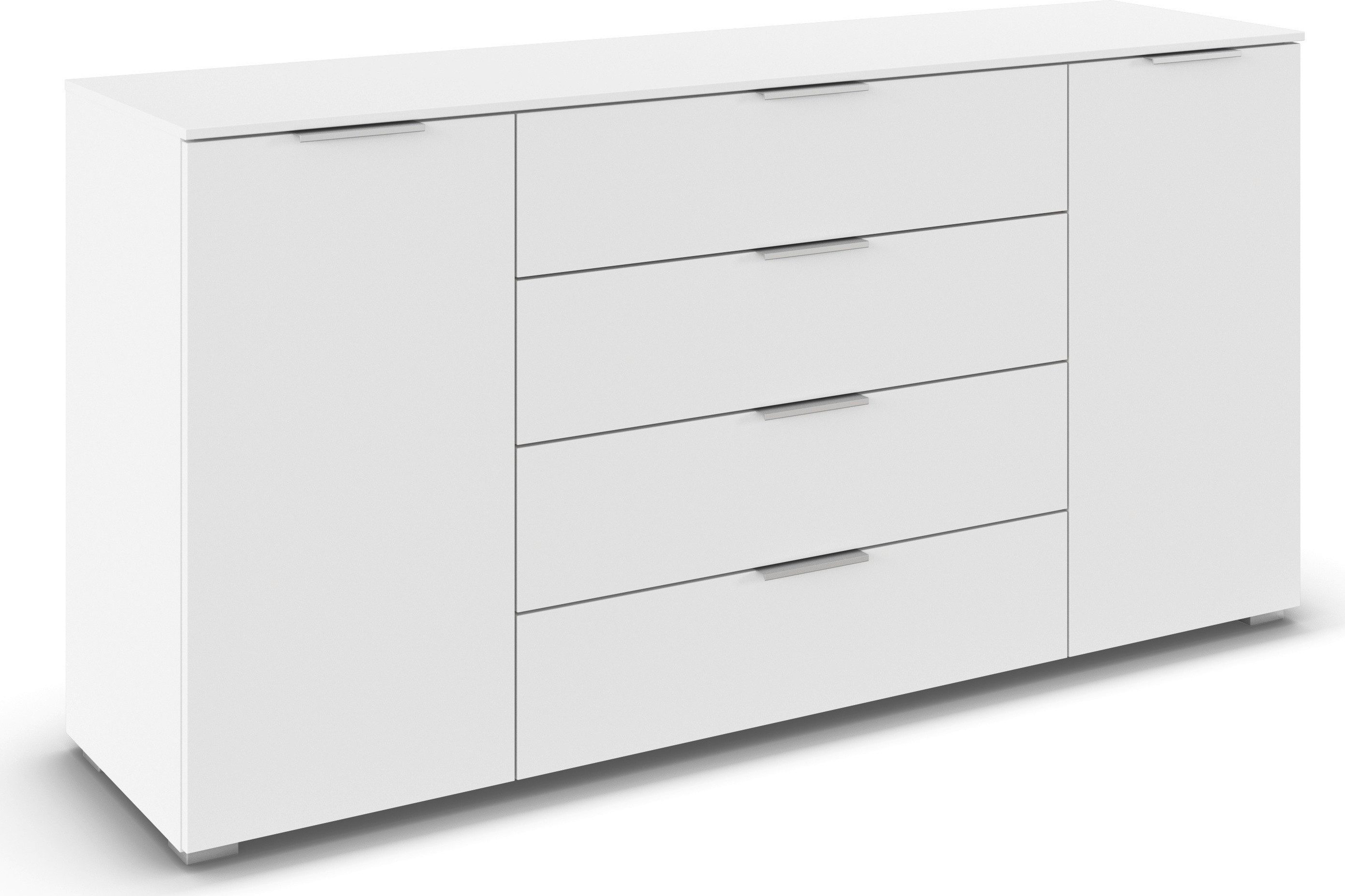 rauch Kombikommode Sideboard Türkommode Schubladenkommode Kommode ASTANA (Breite 160 cm / Höhe 81 cm, mit 4 Einlegeböden), 2-türig, 4 geräumige Schubladen, Kantengriff Alufarben MADE IN GERMANY