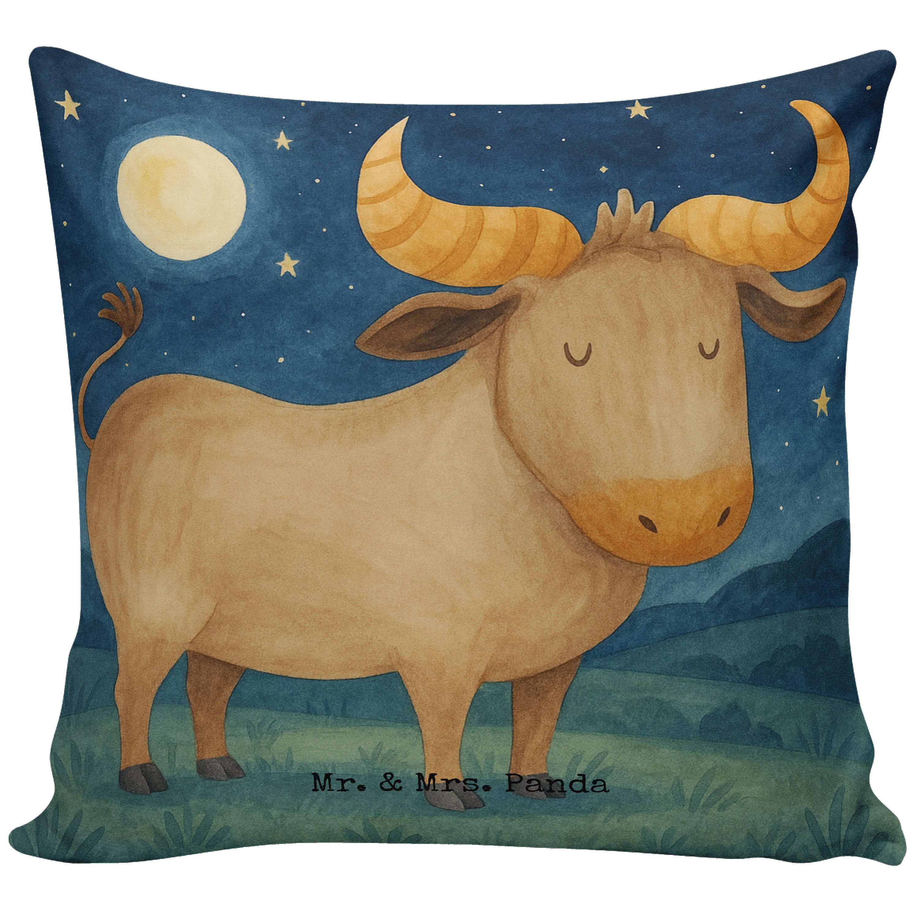 Mr. & Mrs. Panda Dekokissen Sternzeichen Stier Design, kuschelkissen 40x40, Weiß, Ochse, Dekokiss, Sofa Kissen zier kissen Kuschel Kissen