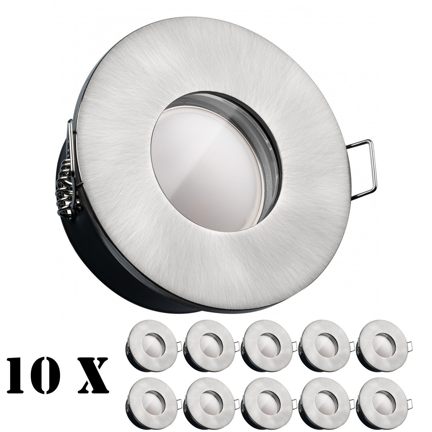 LEDANDO LED Einbaustrahler 10er IP65 LED Einbaustrahler Set extra flach in edelstahl / silber geb