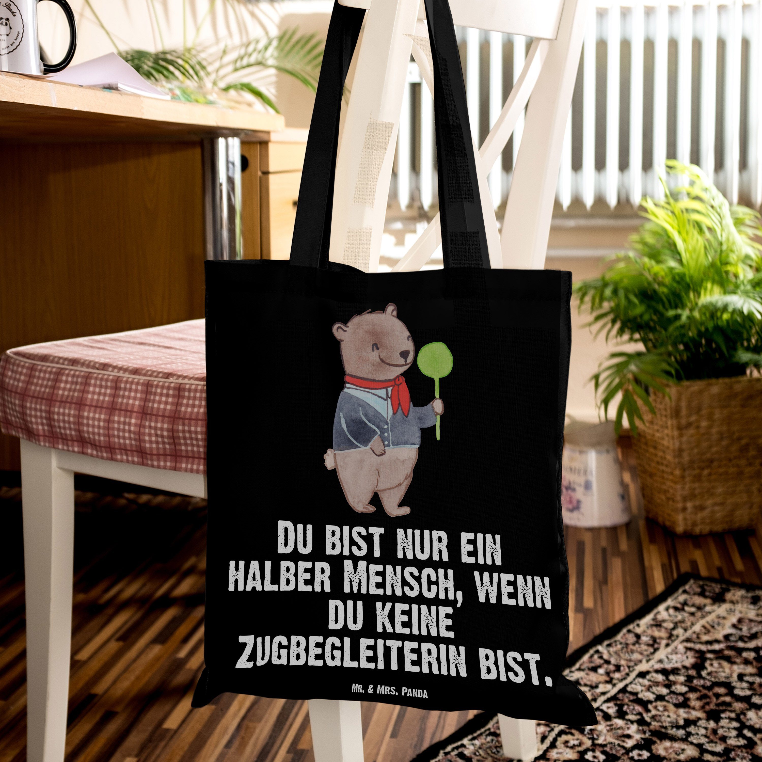 Firma, (1-tlg) Mr. Schwarz Panda mit - Beutel Tragetasche Herz Mrs. - Geschenk, Abschied, Zugbegleiterin &