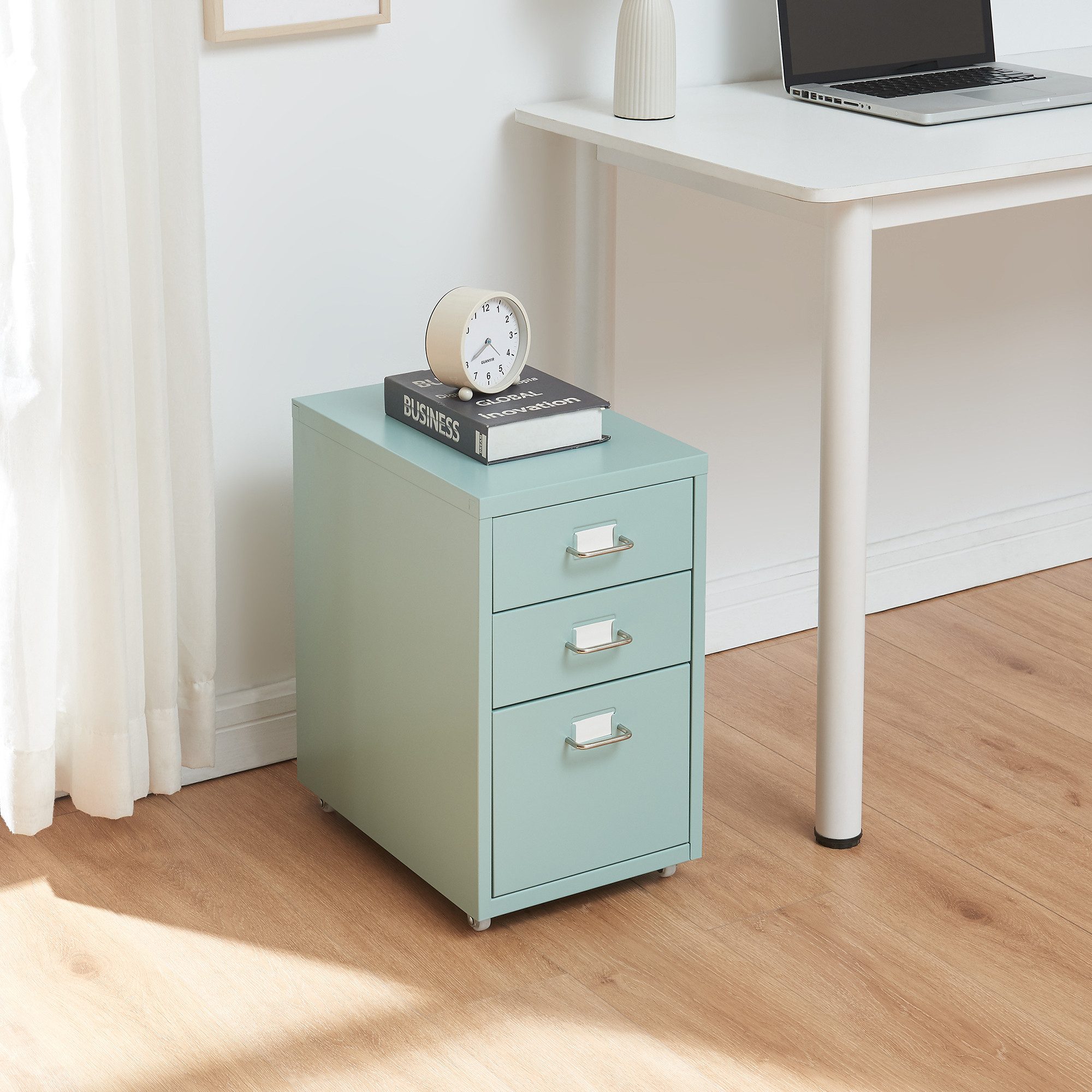 en.casa Rollcontainer, »Kökar« mit 3 Schubladen Bürowagen Mintgrün