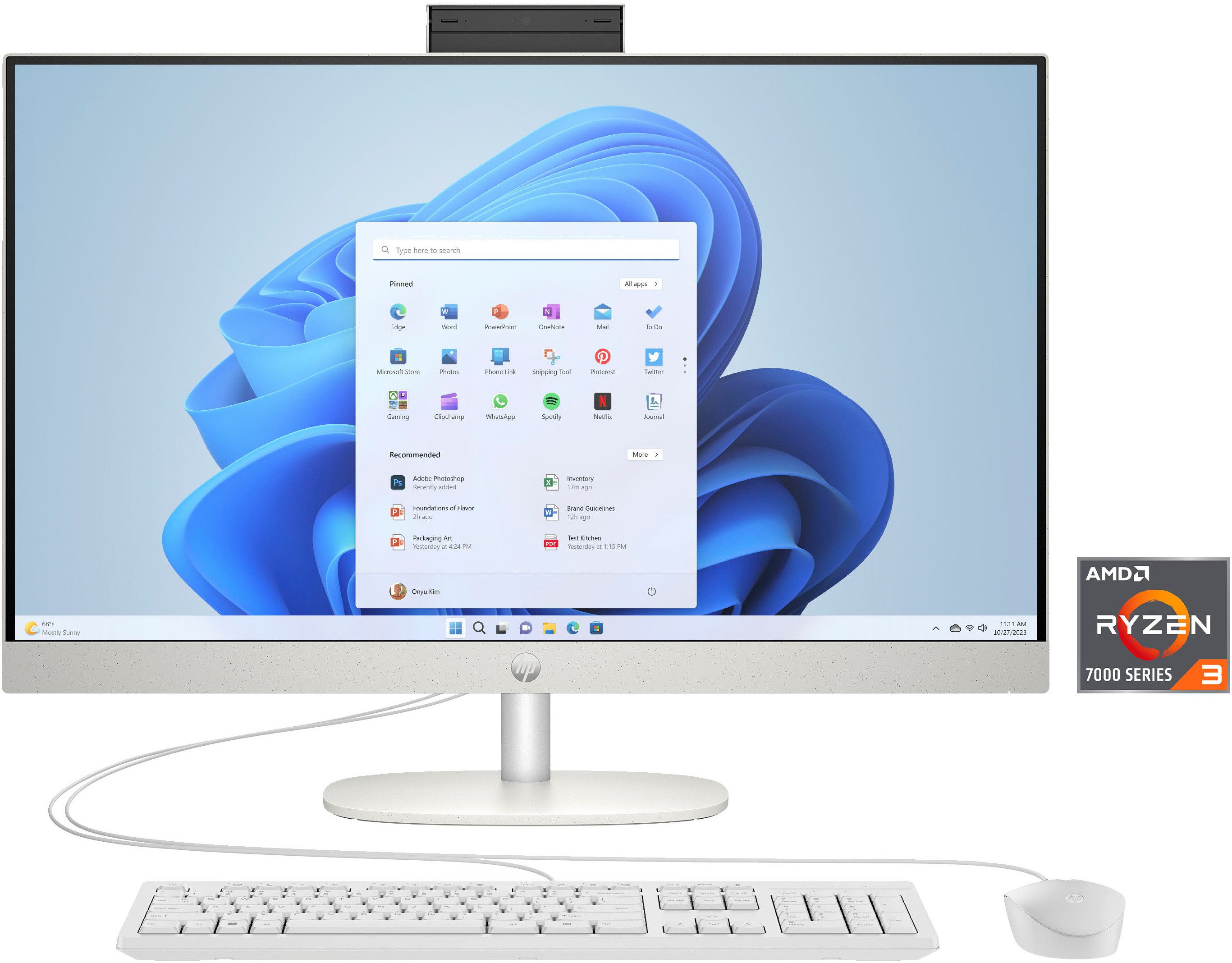 HP 27-cr0207ng All-in-One PC (27 Zoll, AMD Ryzen 3 7320U, Radeon 610M, 8 GB RAM, 512 GB SSD, Luftkühlung)