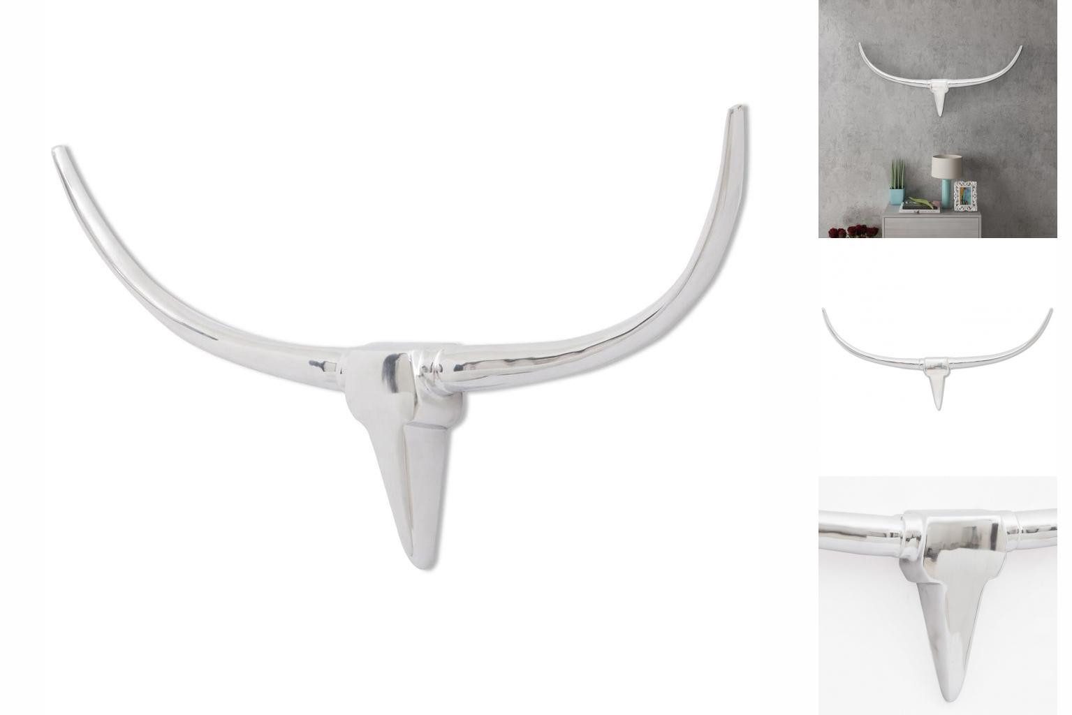 vidaXL Dekoobjekt Aluminium Wanddekoration Stierkopf Geweih Silber 96 cm
