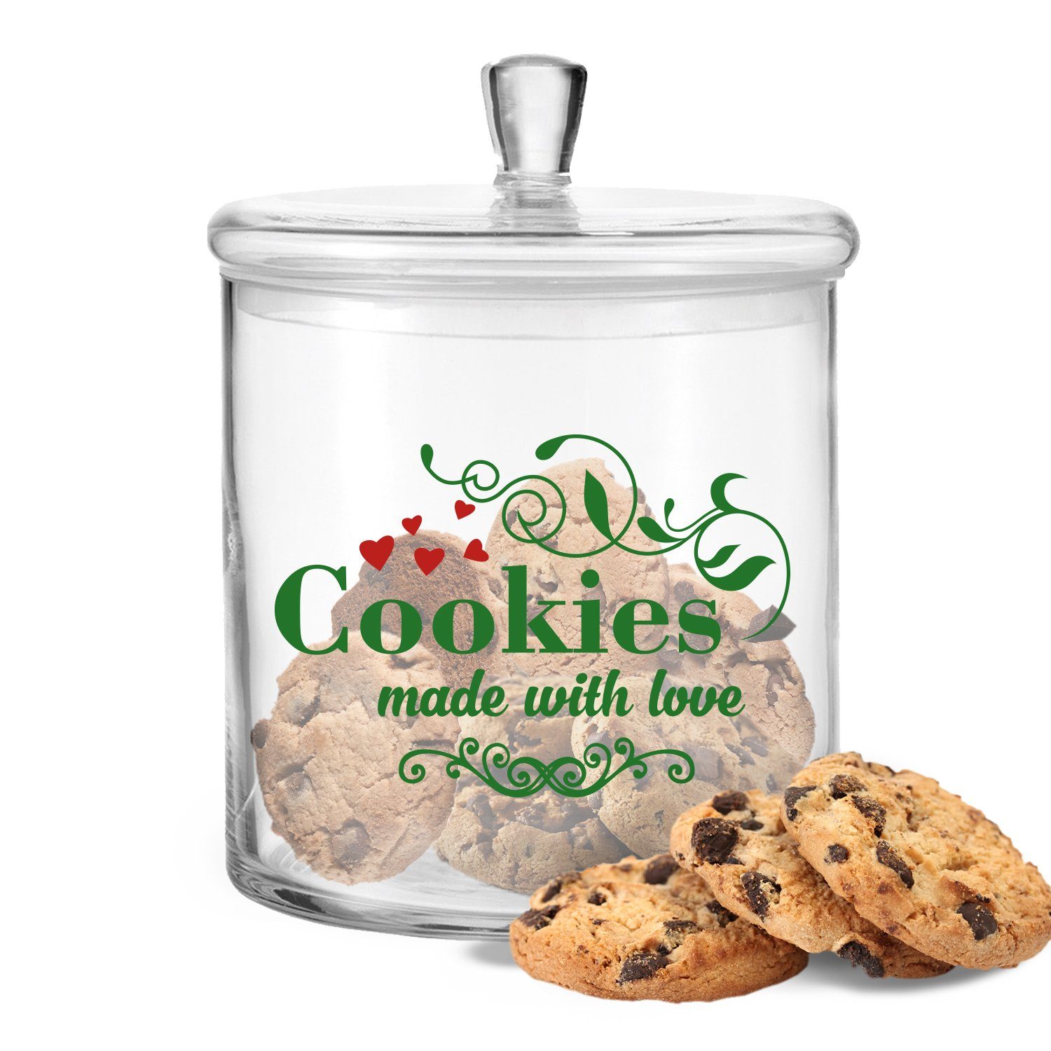 mit mit Handgefertigte Familie made Deckel Love Keksdose mit Glas, with Glasdose Partner, GRAVURZEILE für UV-Druck Cookies - - Deckel, Keksdose & Freunde