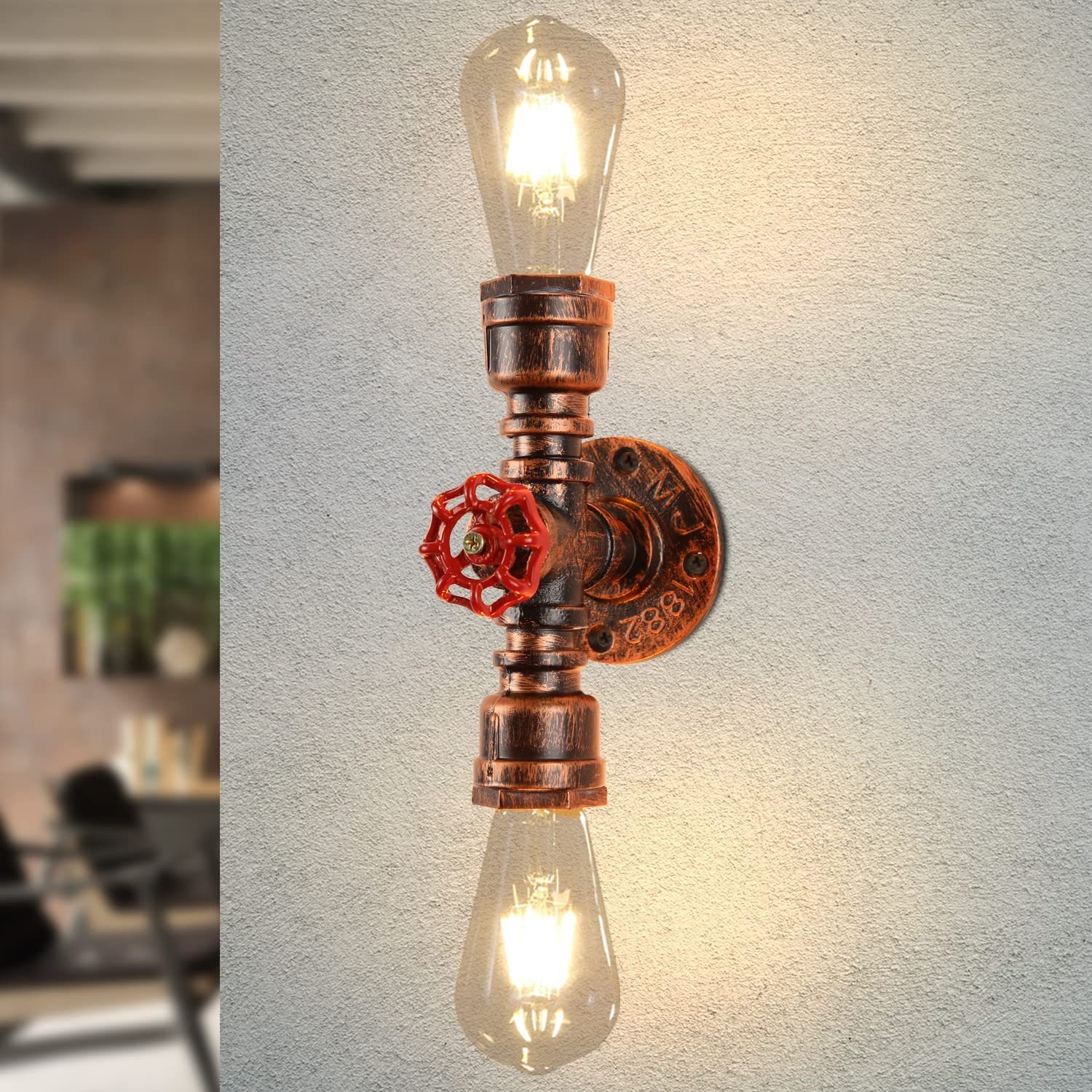 ZMH Wandleuchte Industiral Wasserrohr Design in Metall - max. 25W, LED wechselbar