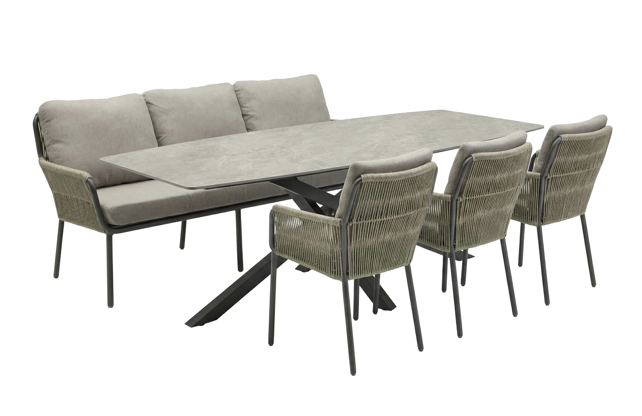 LC Garden Garten-Essgruppe Como Gartenset Beton-Optik mit Gartensofa & 3x Armlehnstuhl Rope