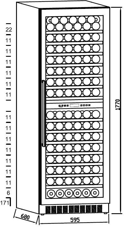 Hanseatic Weinkühlschrank 171 0,75l,Edelstahlrahmen á für Anti-Fingerprint HWC171GCIA, mit Standardflaschen