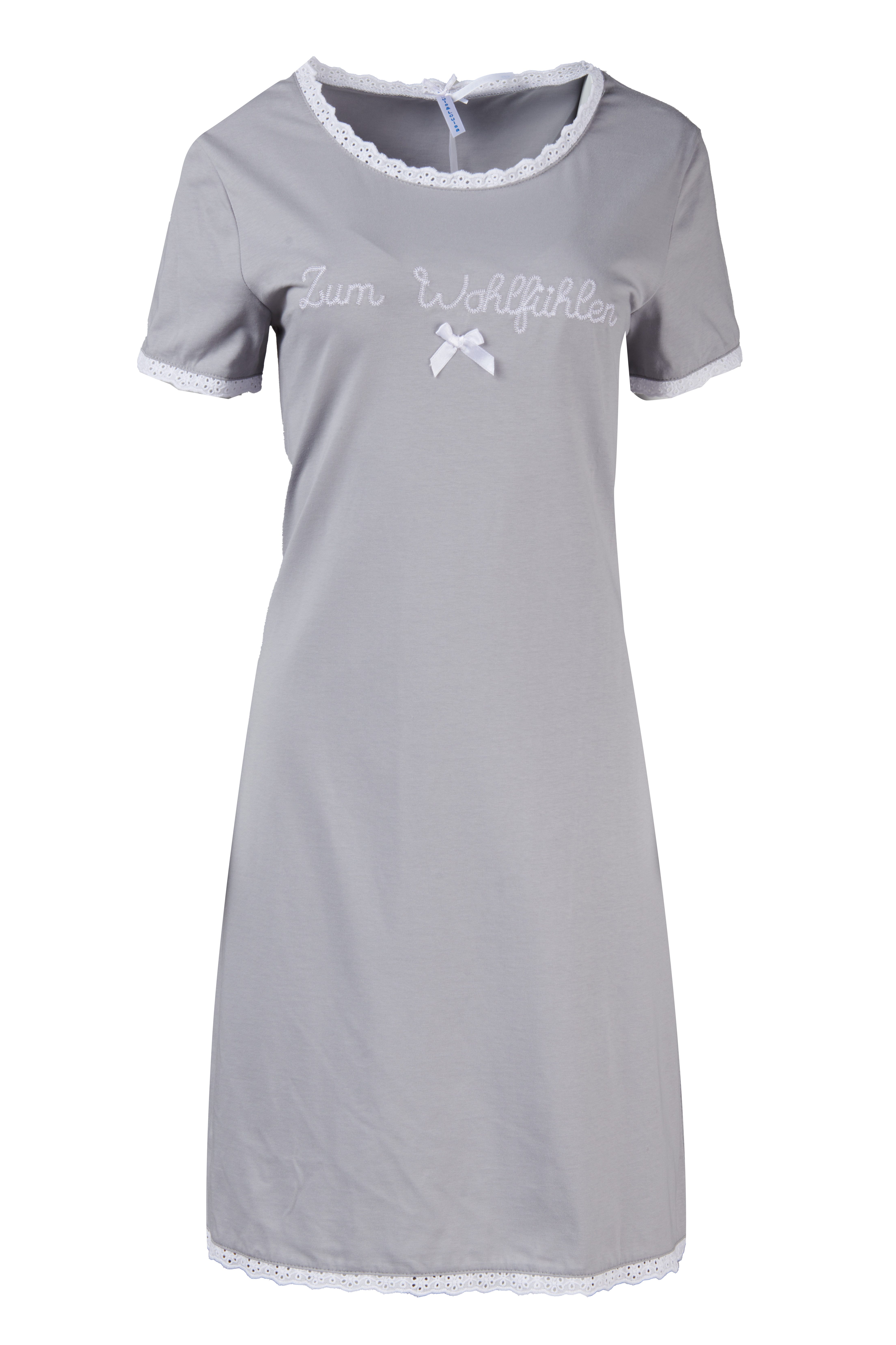 Louis & Louisa Nachthemd Louis & Louisa Nachthemd "Zum Wohlfühlen" grau mit Spitze