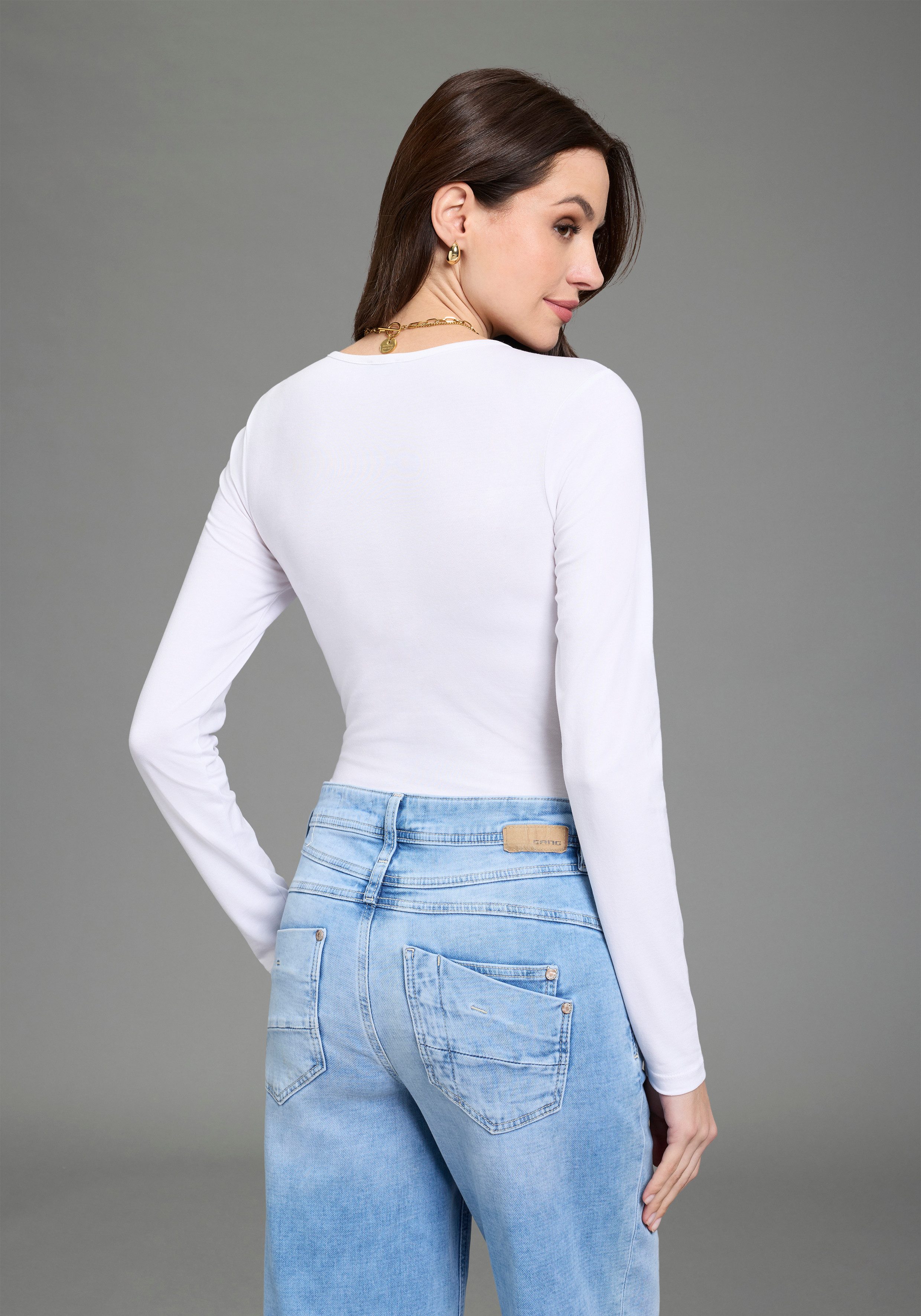 Laura Scott Langarmbody V-Ausschnitt, figurbetonte Passform, Basic Design