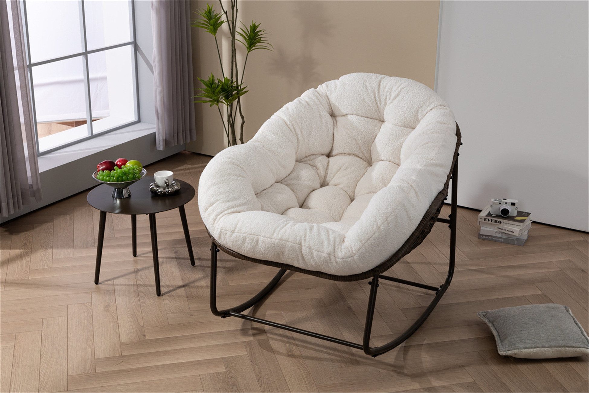 autolock Schaukelstuhl Rattan-Schaukelstuhl im Freien, gepolsterter Kissen-Wippen-Lehnstuhl, im Freien für Veranda, Wohnzimmer, Terrasse, Garten