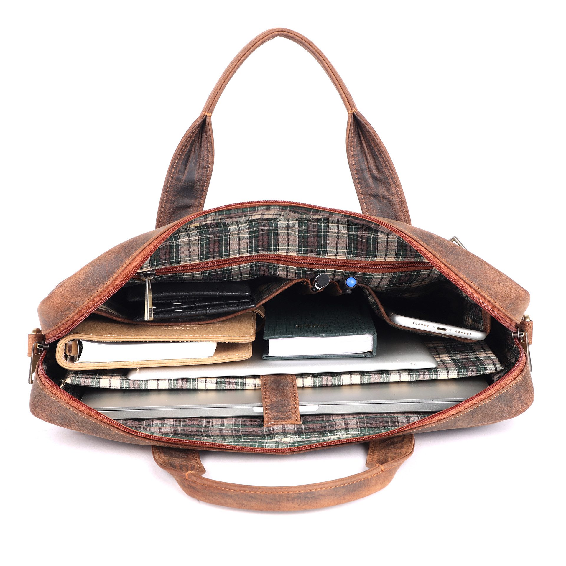 Benthill Aktentasche Echt Leder Laptoptasche Büro Tasche Umhängetasche Schultertasche, Schultergurt / Umhängegurt Reißverschlussfach – Bild 3 von 5