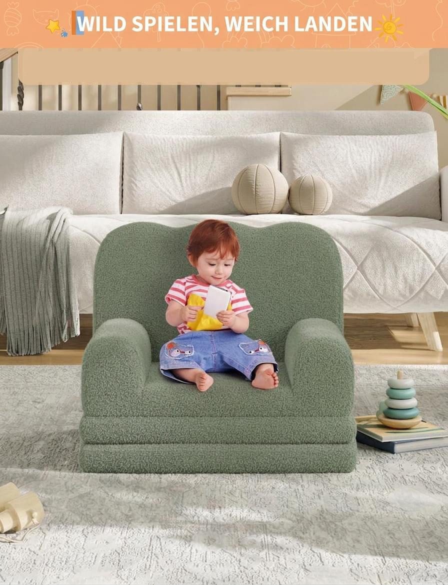 GarveeMore Kindersofa 2-in-1 Schlafsofa Sofabett Klappsofa für Kinder aus Teddystoff