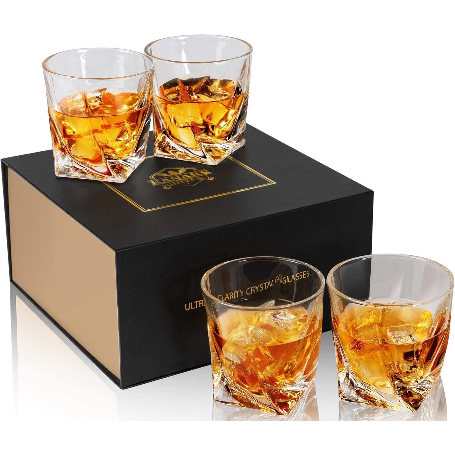 LuxusKollektion Whiskyglas Whiskey Gläser Set Kristallglas Geschenk 4-teilig 300 ml