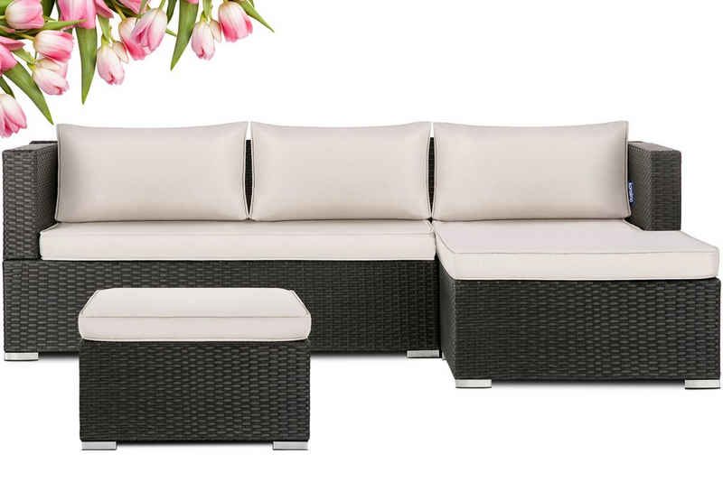 Konsimo Loungeset NAPUS Gartenmöbel-Set, Sitzgarnitur-Ecke, (3-tlg), Polyrattan, mit Auflage, modulare Gartenmöbel
