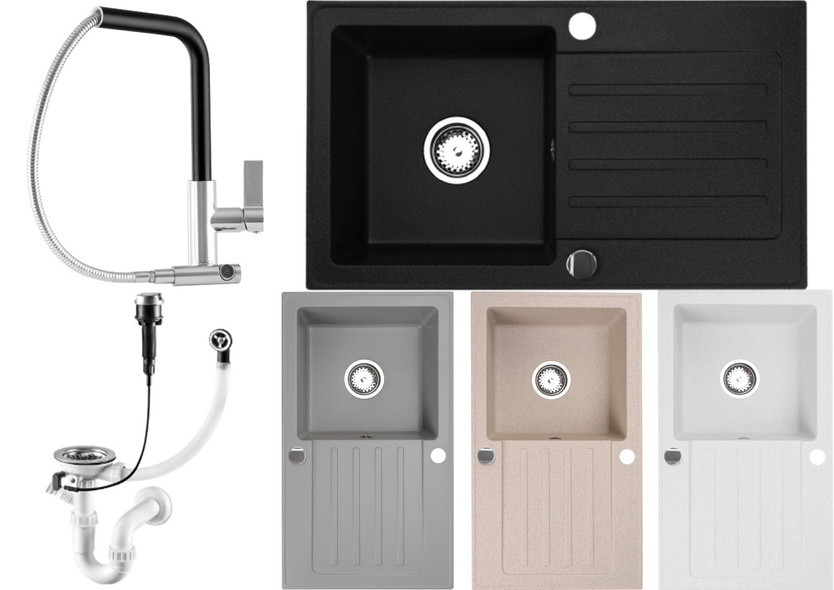 Faizee Möbel Granitspüle Granitspüle 76x44 mit Armatur Side Küchenspüle Gra günstig online kaufen