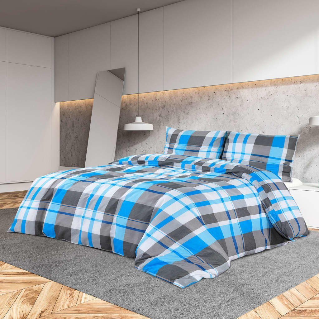 Bettbezug Bettwäsche-Set Blau und Grau 140x200 cm Baumwolle, vidaXL