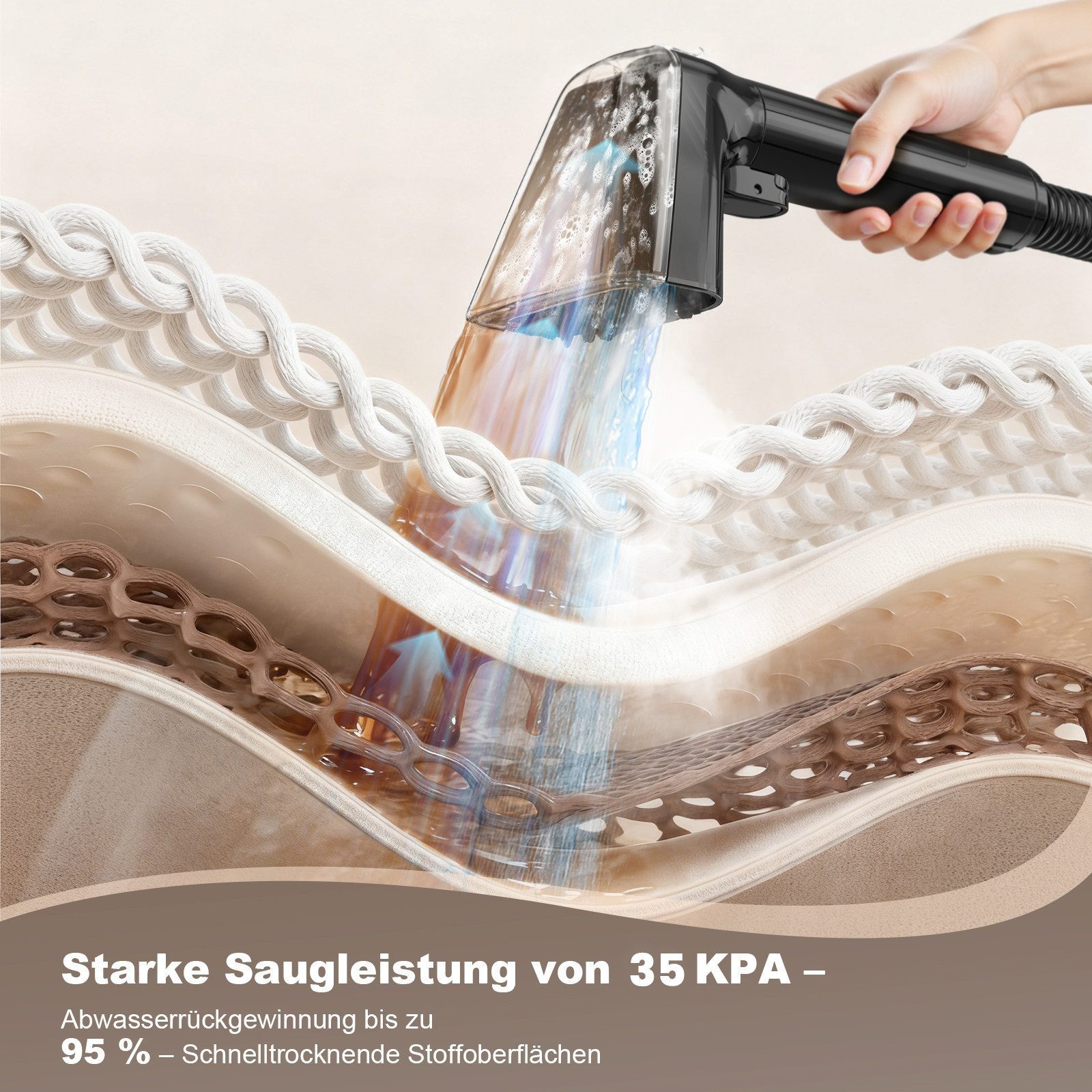 Grenintol Teppichreinigungsgerät,Waschsauger,Teppichreiniger,Polsterreiniger Gerät mit Dampferhitzung, 1650 W, Fleckenreiniger 35 KPA starke Saugleistung, Tiefenreinigung in vier Modi, Die Dampftemperatur ist verstellbar von 65℃ bis 100℃, Für Küchenfett, Teppiche, Polstermöbel, Sofas, Autos, Haustiere.
