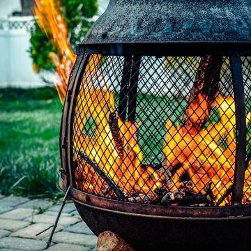 STILISTA Feuerkorb Terrassenofen Aztekenofen Feuerofen Gartenkamin, 89 cm aus Gusseisen mit Funkenschutz und Schürhaken, Farbwahl