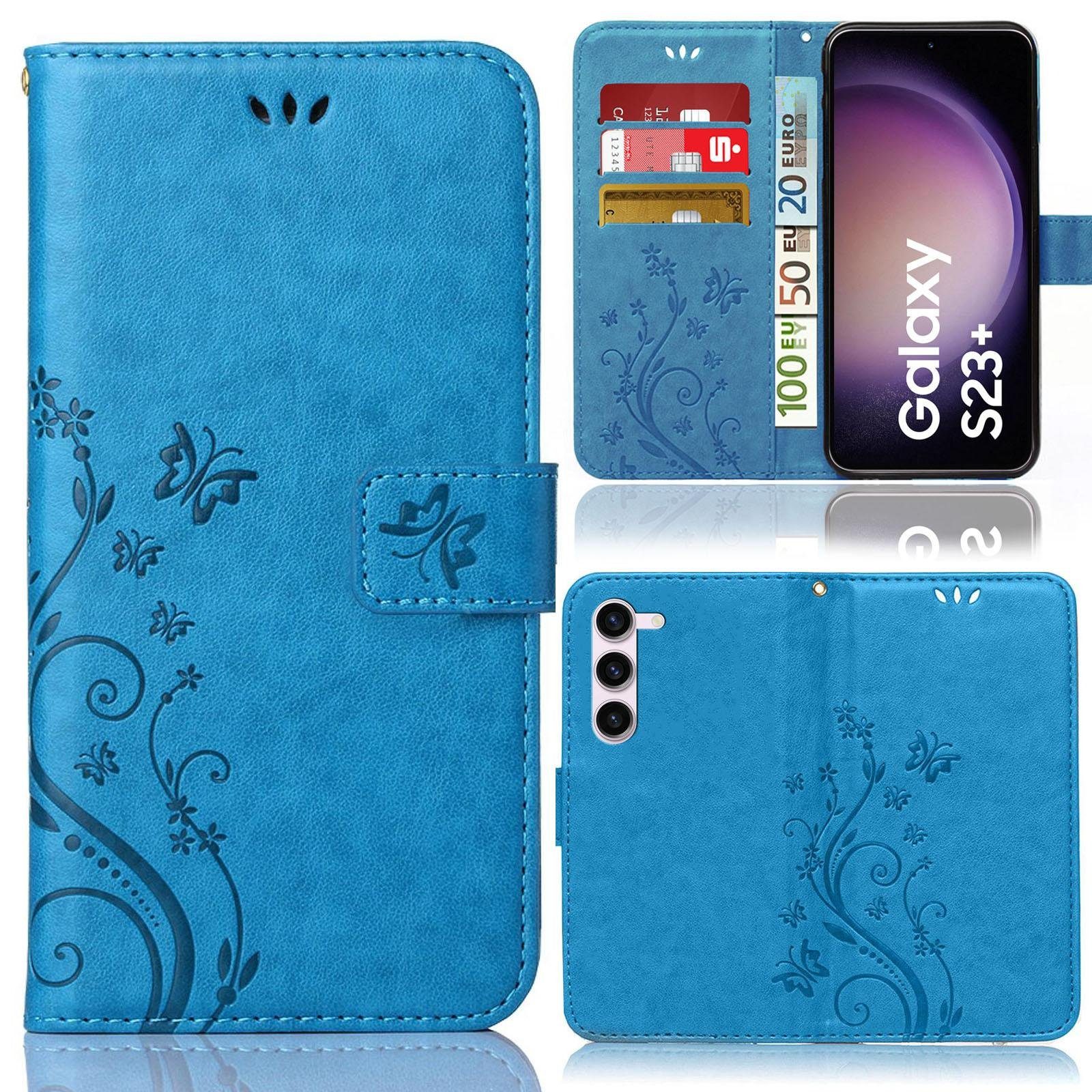 Numerva Handyhülle Bookstyle Flower für Samsung Galaxy S23 Plus, Handy Tasche Schutzhülle Klapphülle Flip Cover mit Blumenmuster