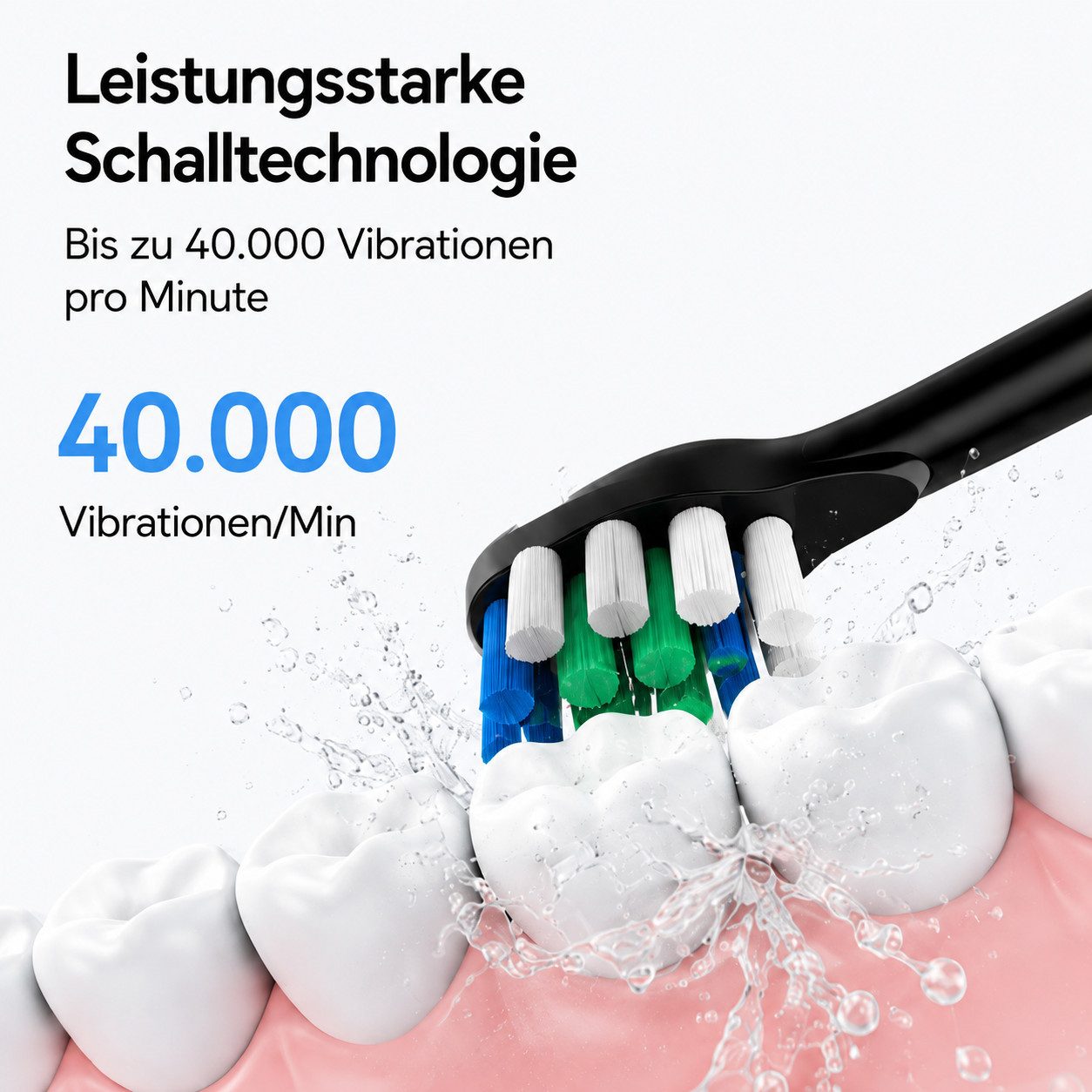 Forrlite Elektrische Zahnbürste Schallzahnbürste für Zahnpflege, mit 5 modi, Aufsteckbürsten: 8 St., 40000VPM UIltraschall, Putzdauer-Erinnerung, IP67 Wasserdicht, für Erwachsene und Kinder