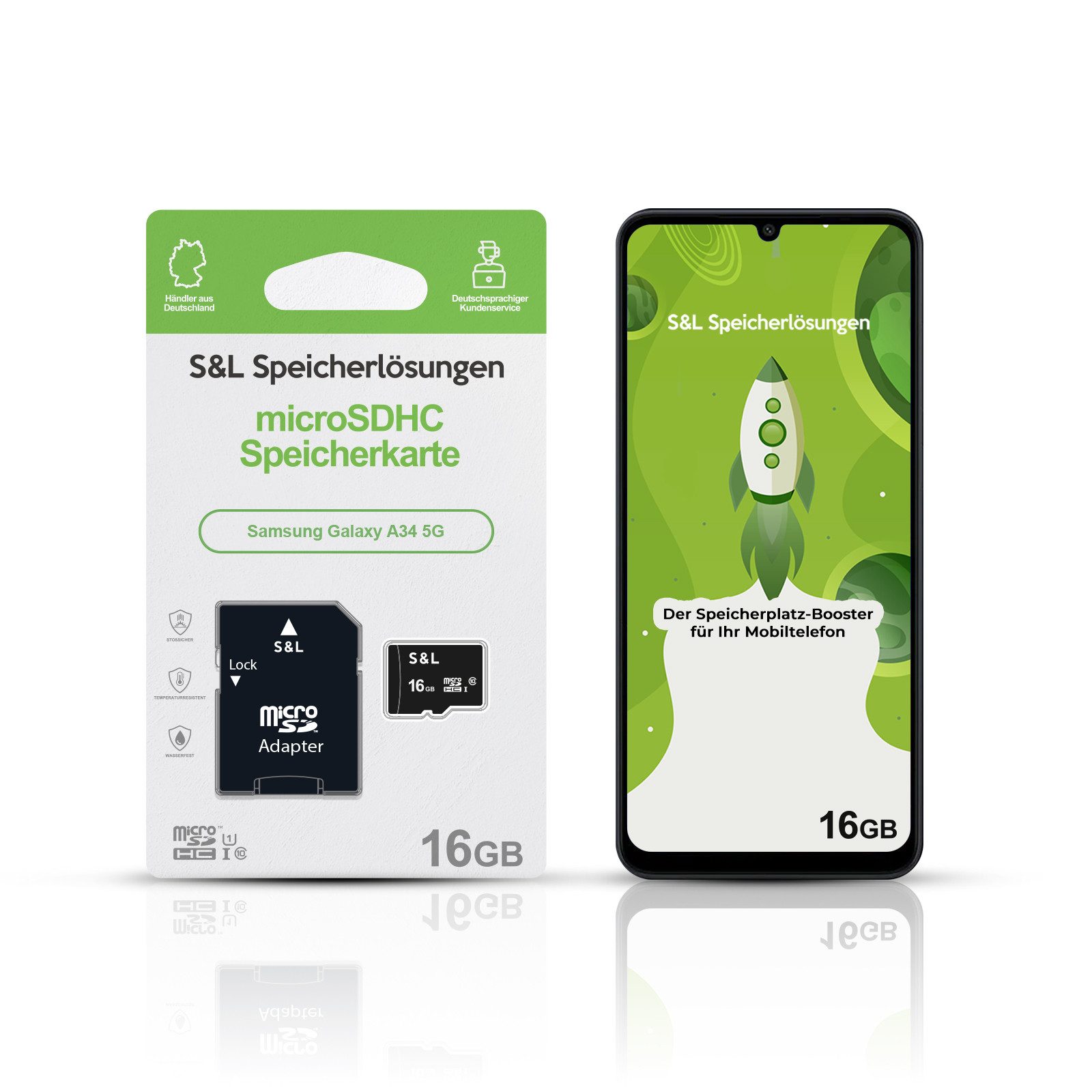 Tec-Expert microSD Karte S&L für Samsung Galaxy A34 5G Speicherkarte (16 GB, Class 10, microSDHC)
