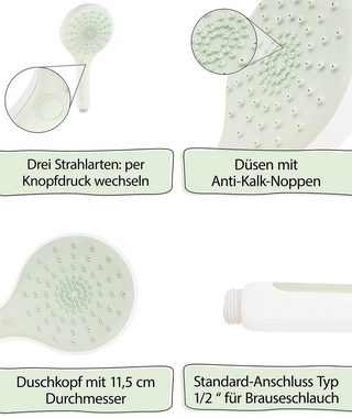 aquaSu Handbrause Limited, (1-tlg), Soft-Touch, 3 Strahlarten per Knopf, Anti-Kalk, Pastellgrün, 870580