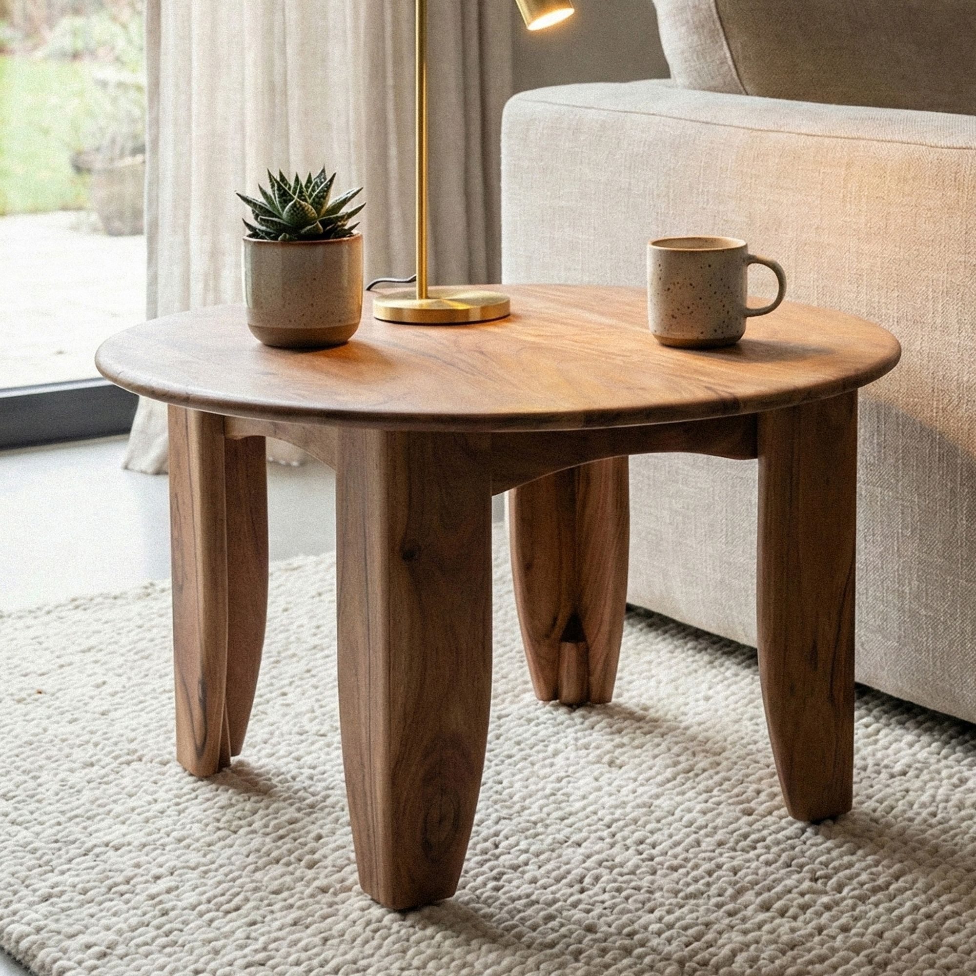 Wohnling Couchtisch WL7.598 Wohnzimmertisch 60cm Massivholz Loungetisch Sofatisch Rund (Natürliche Holzoptik mit warmer Ausstrahlung), Massive Verarbeitung und ausdrucksstarke Maserung