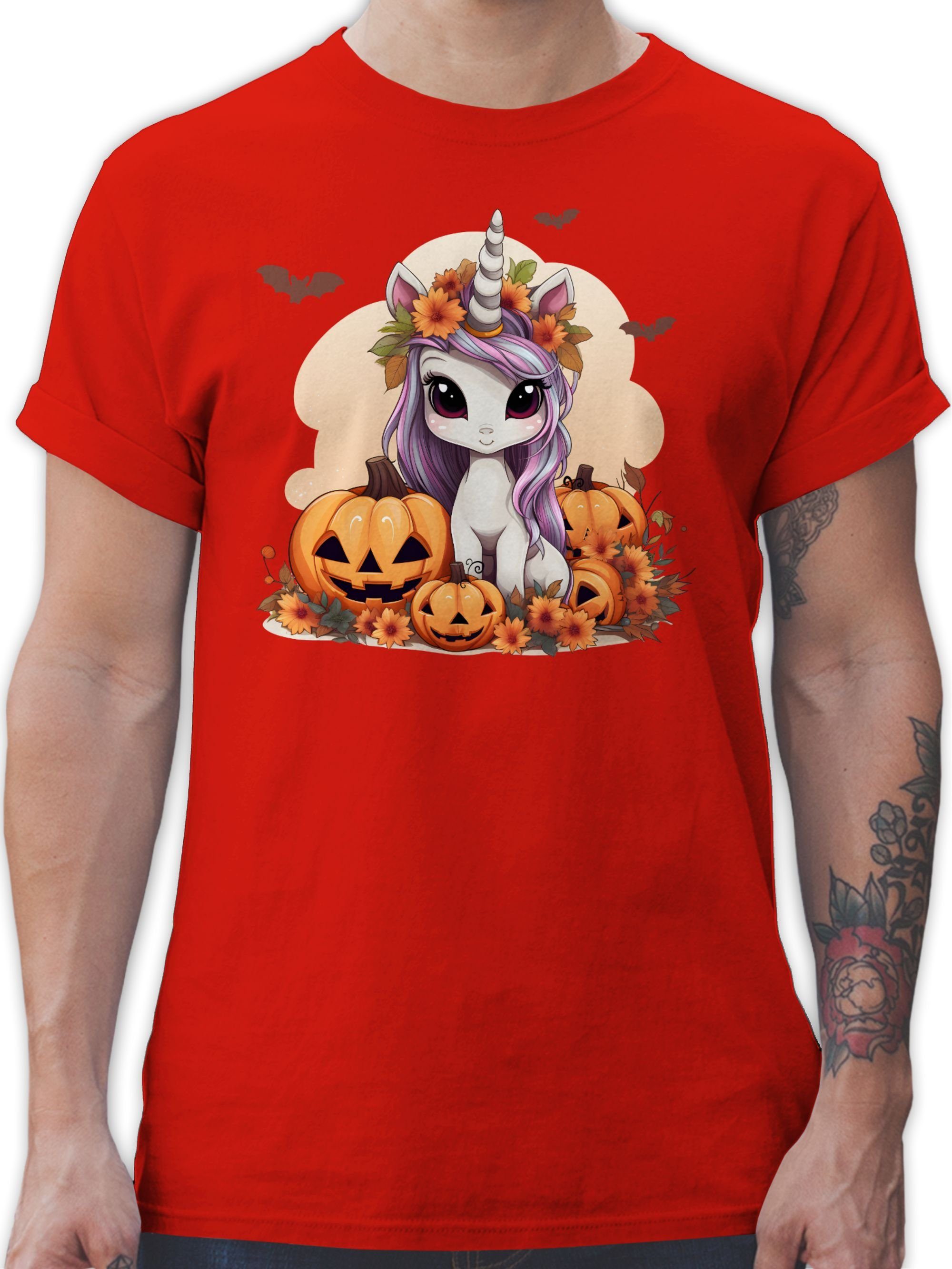 Shirtracer T-Shirt Süßes Einhorn Halloween Unicorn Kürbis Halloween Kostüme Herren 03 Rot