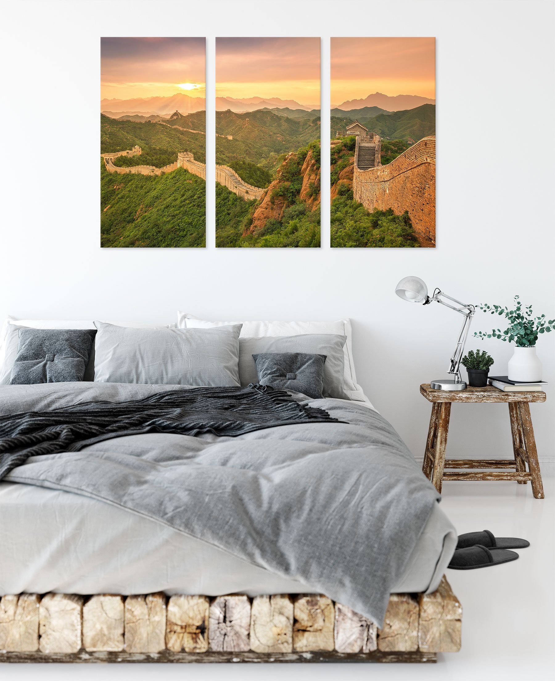 Chinesische Pixxprint (1 3Teiler Leinwandbild (120x80cm) inkl. Mauer fertig St), bespannt, Leinwandbild Chinesische Mauer, Zackenaufhänger