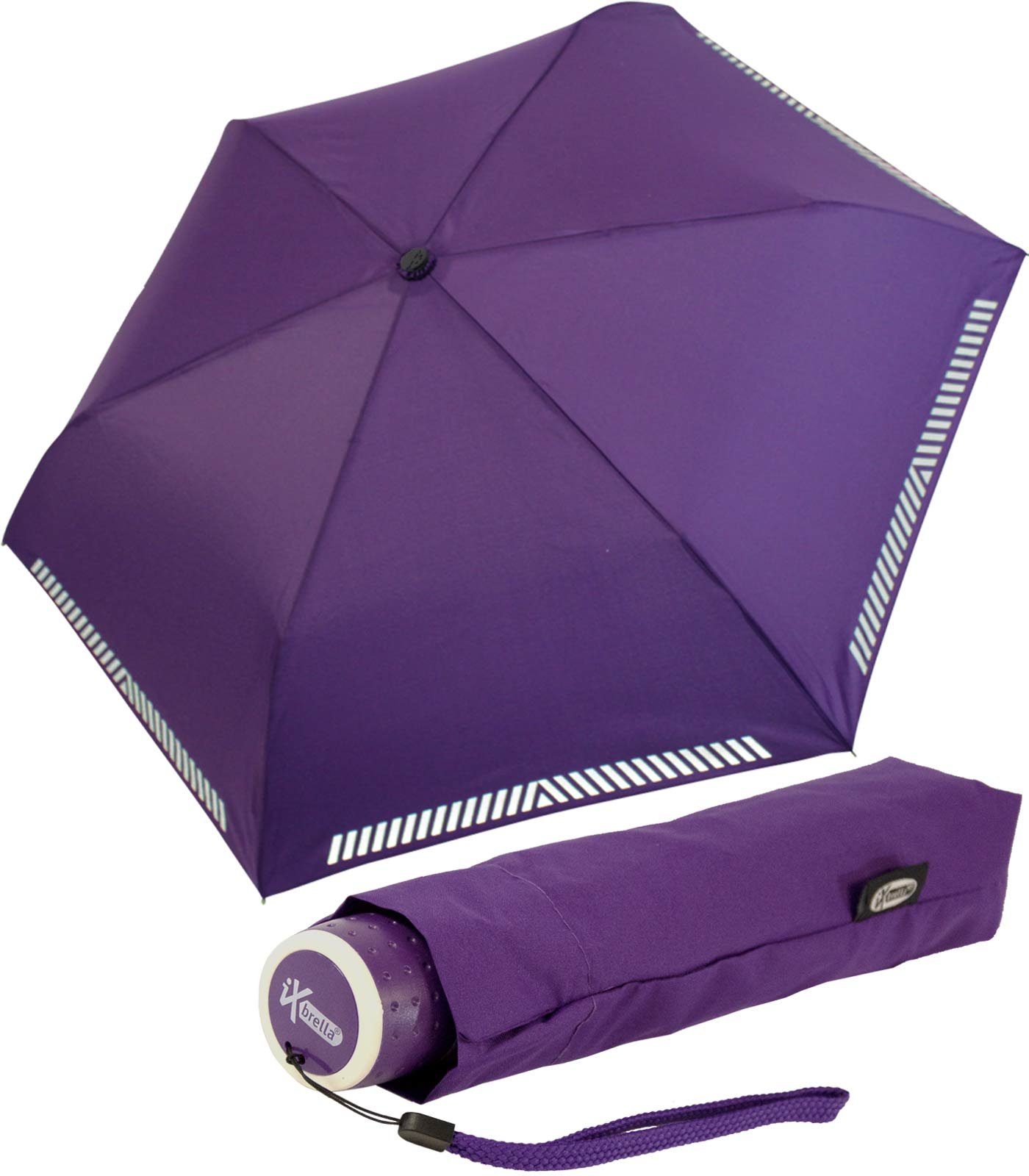 Mini Safety iX-brella leicht, Taschenregenschirm Reflex extra berry reflektierend Kinderschirm
