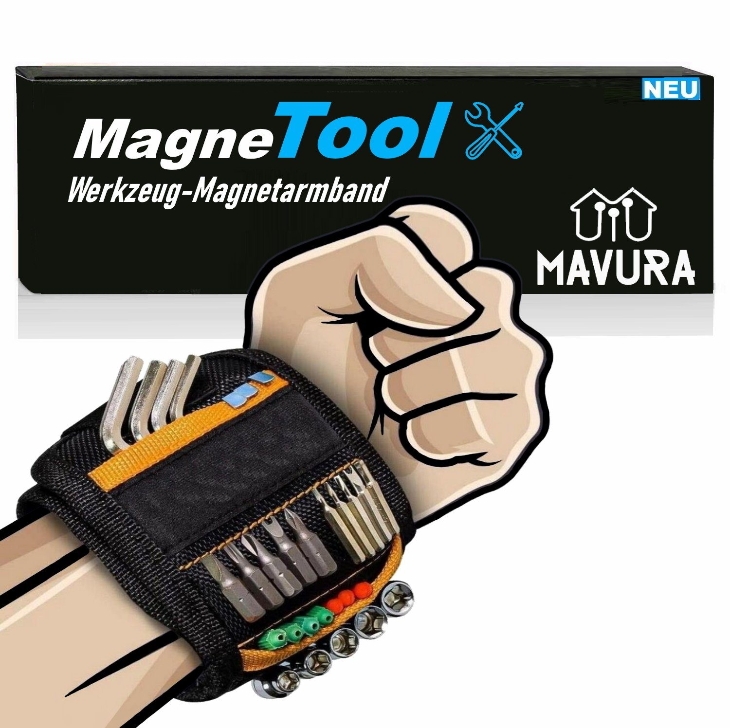 MagneTool MAVURA Werkzeughalter Armband Magnetarmband mit Magnetisches Magneten starken Werkzeug Armband, 15