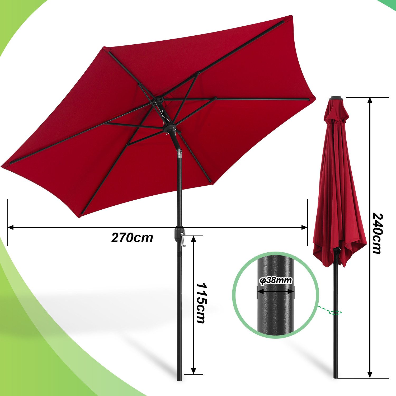 Clanmacy Sonnenschirm 3m/3.5m Sonnenschirm Handkurbel Gartenschirm günstig online kaufen