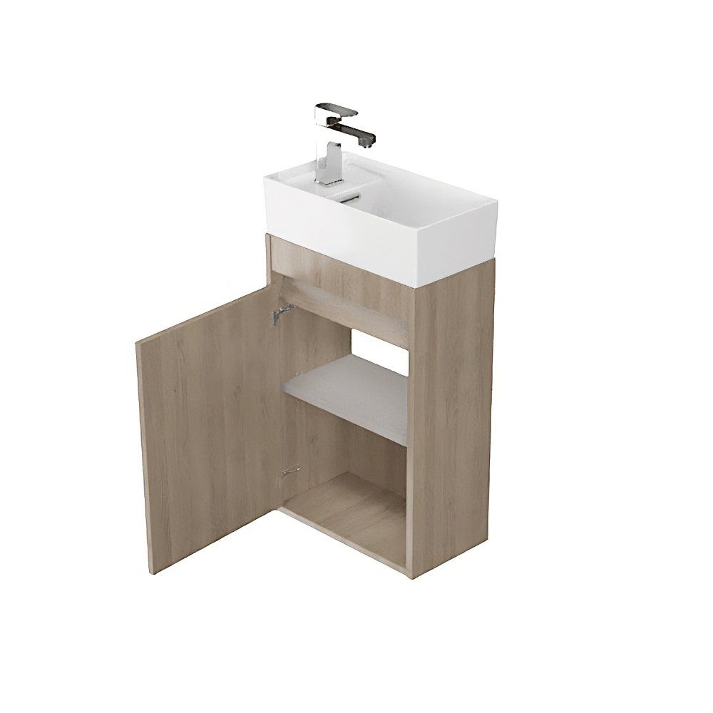 Badmöbel Keramikwaschbecken Türen 40 KOLMAN & CREA mit Set Eiche Waschbeckenunterschrank Badezimmerschrank