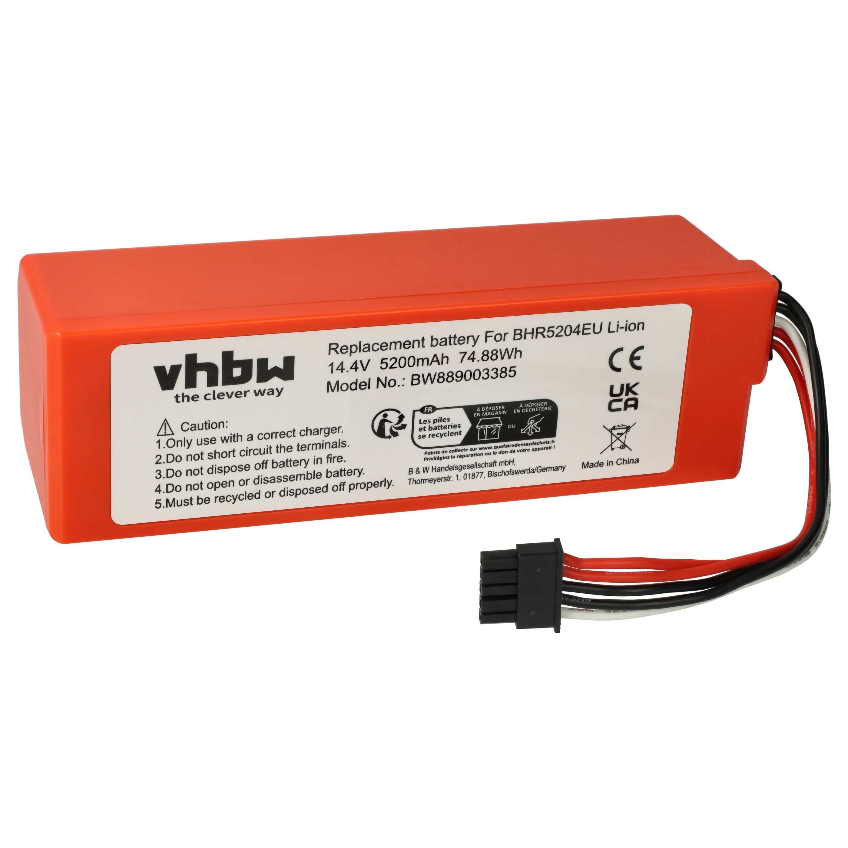 vhbw Akku passend für Xiaomi MJST1SHW, MJST1S 2 PRO, MJST1S, MJSTS, MJSTS1, Staubsauger-Akku Akku Li-Ion 5200 mAh (14,4 V, 1 St), Leistungsfähiger Austausch-Akku für Ihren Saugroboter