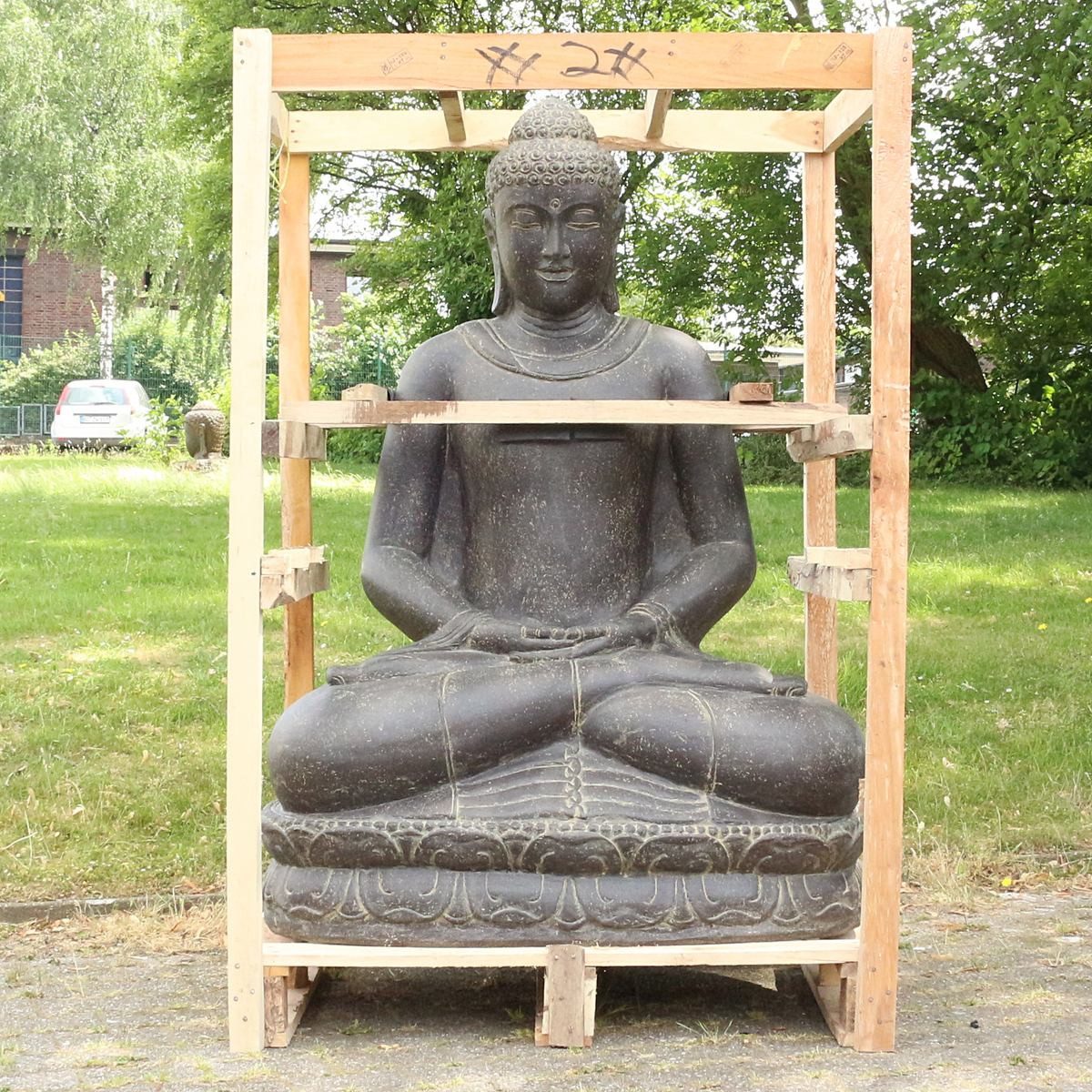 Oriental Galerie Dekofigur XXL Buddha Figur Gartenfigur aus Lavastein Sitzend 150 cm Meditation (1 St)