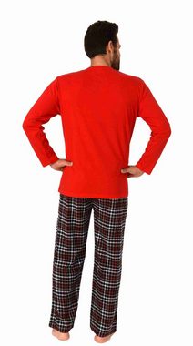 Trend by Normann Pyjama Herren Schlafanzug langarm mit Flanell Hose, Oberteil unifarben