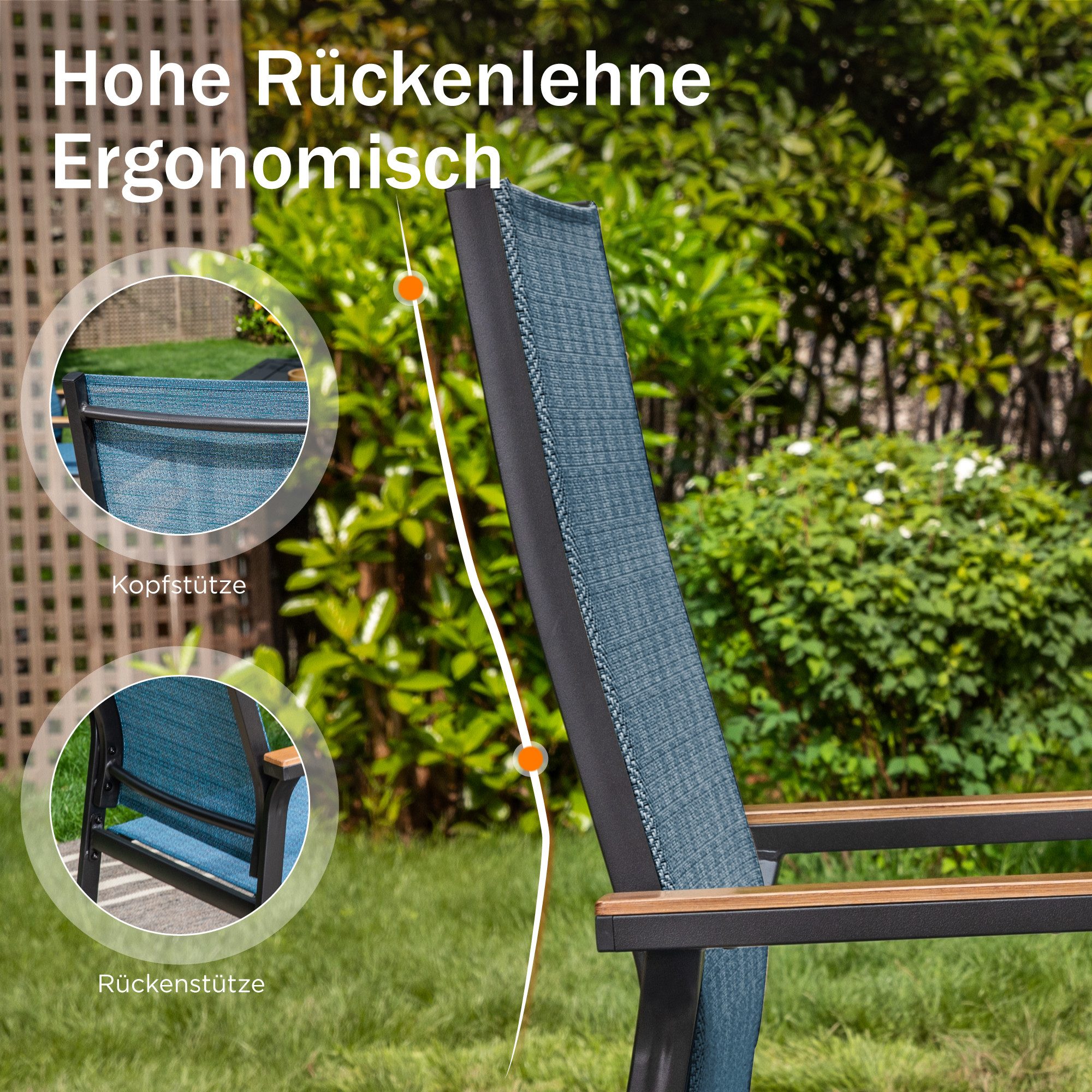 PHI VILLA Garten-Essgruppe, (Gartenmöbel Set Outdoor Balkon Esstisch)