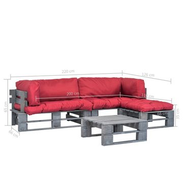 furnicato Garten-Essgruppe 4-tlg. Outdoor-Lounge-Set Paletten mit Kissen in Rot Holz