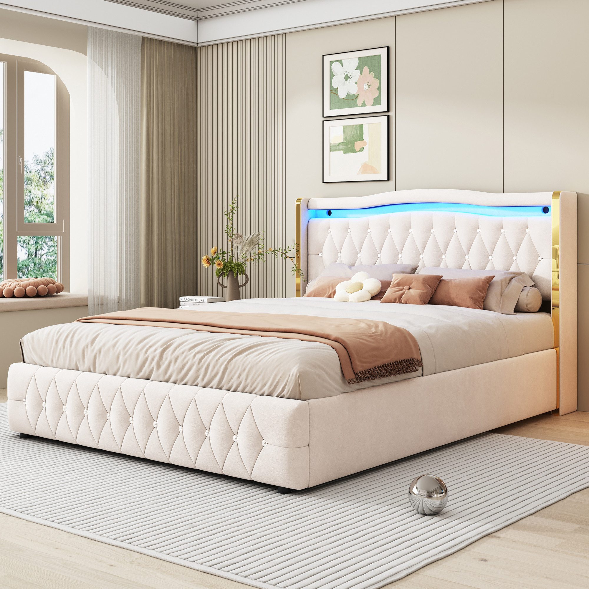 REDOM Polsterbett Doppelbett,Mit Hydraulik zur Lagerung,Polsterbett günstig online kaufen